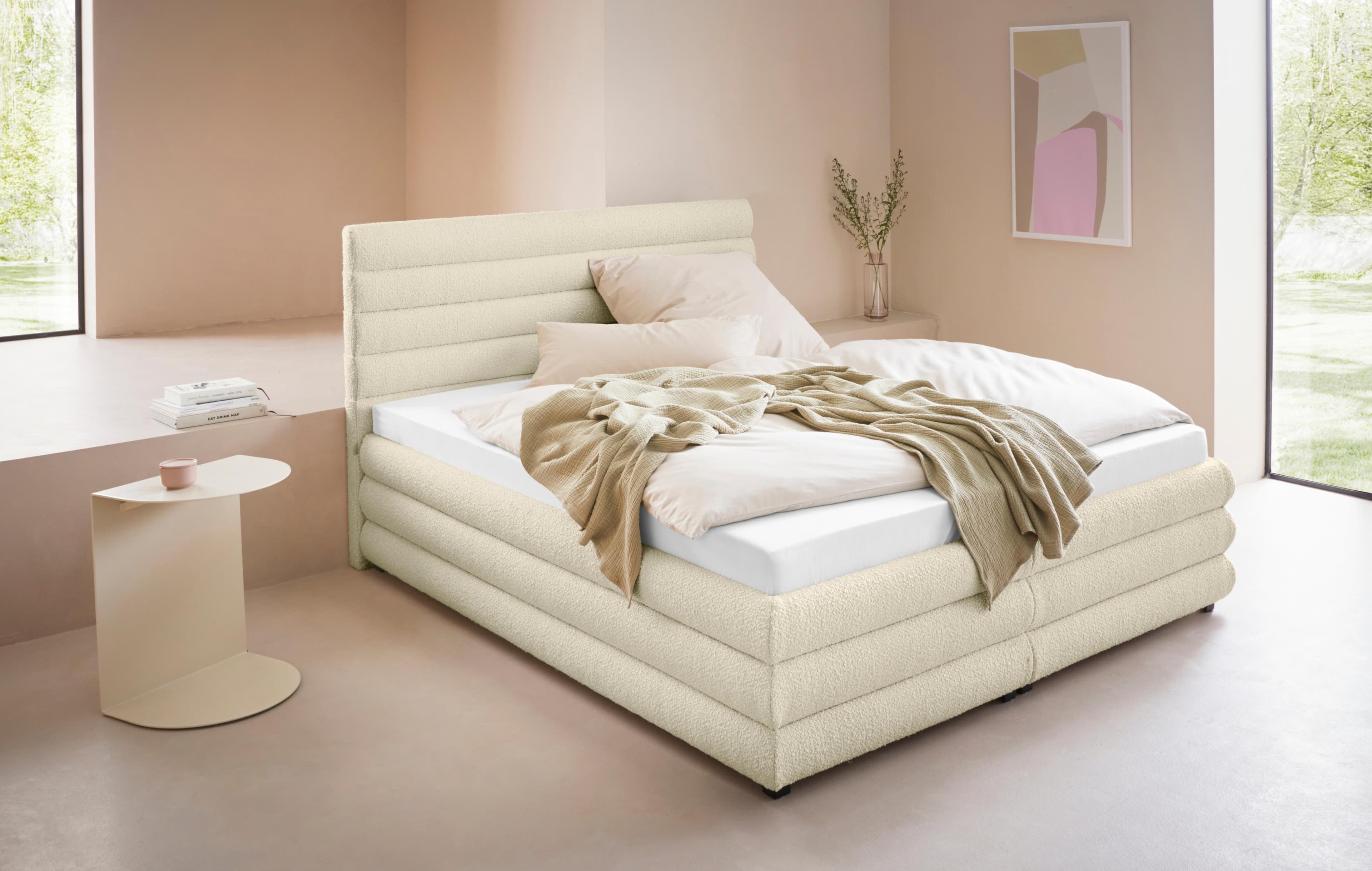 Luxuriöses Bouclé Polsterbett - mit oder ohne Matratze & Lattenrost