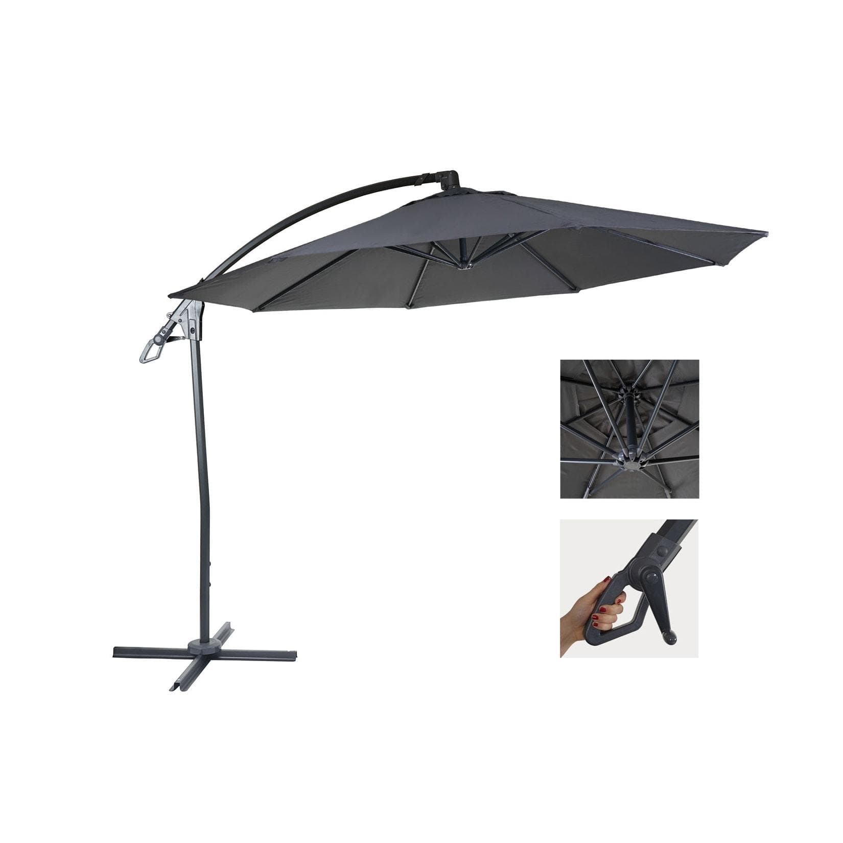 Deluxe Ampelschirm MCW-D14, Sonnenschirm 3m Polyester Aluminium Stahl Anthrazit