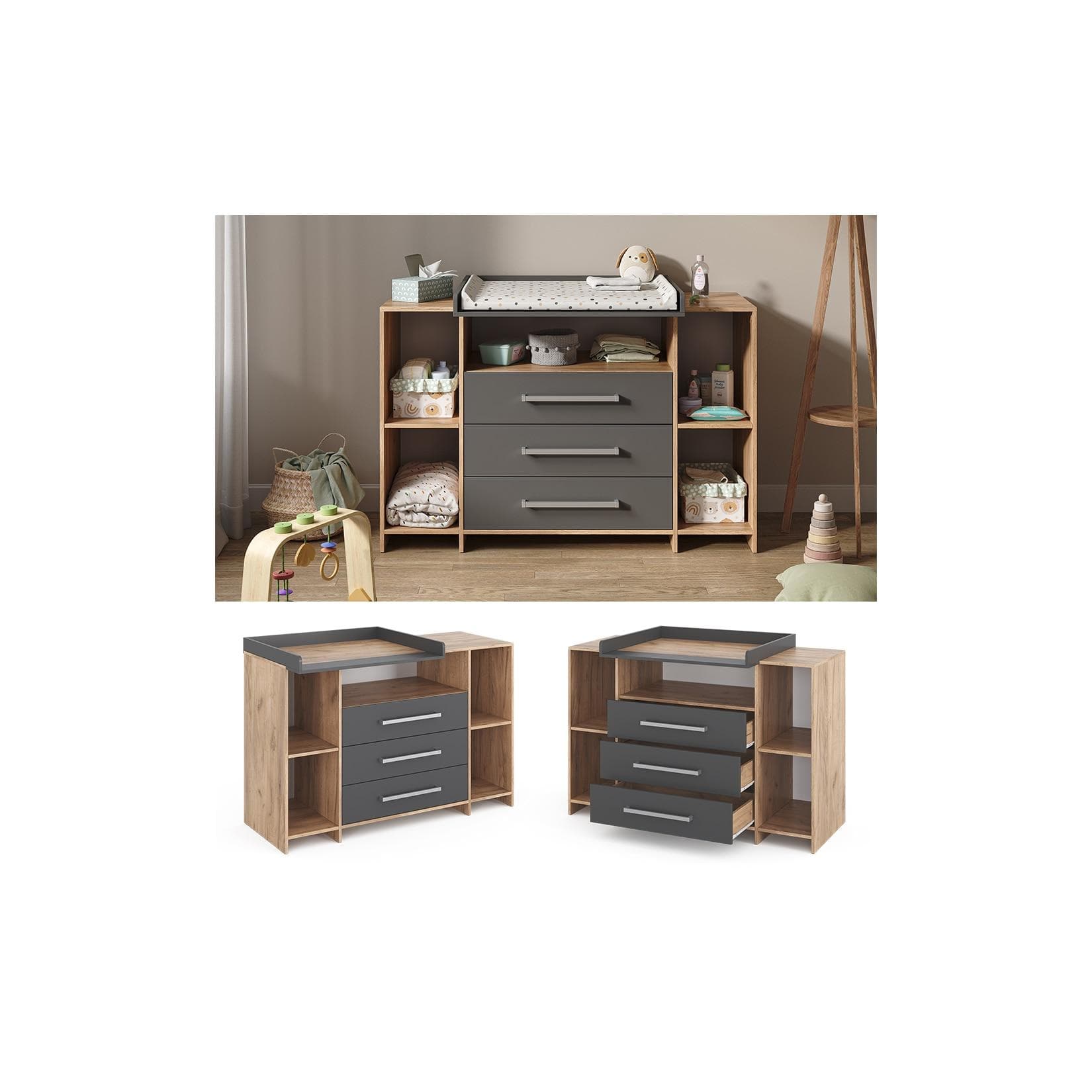 Wickelkommode aus Goldkraft Eiche mit Schubladen