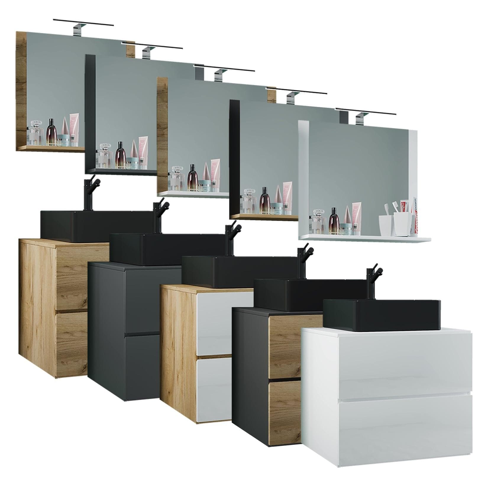 VCM 3-tlg. Waschplatz Waschtisch schwarzes Waschbecken Unterschrank 60 cm