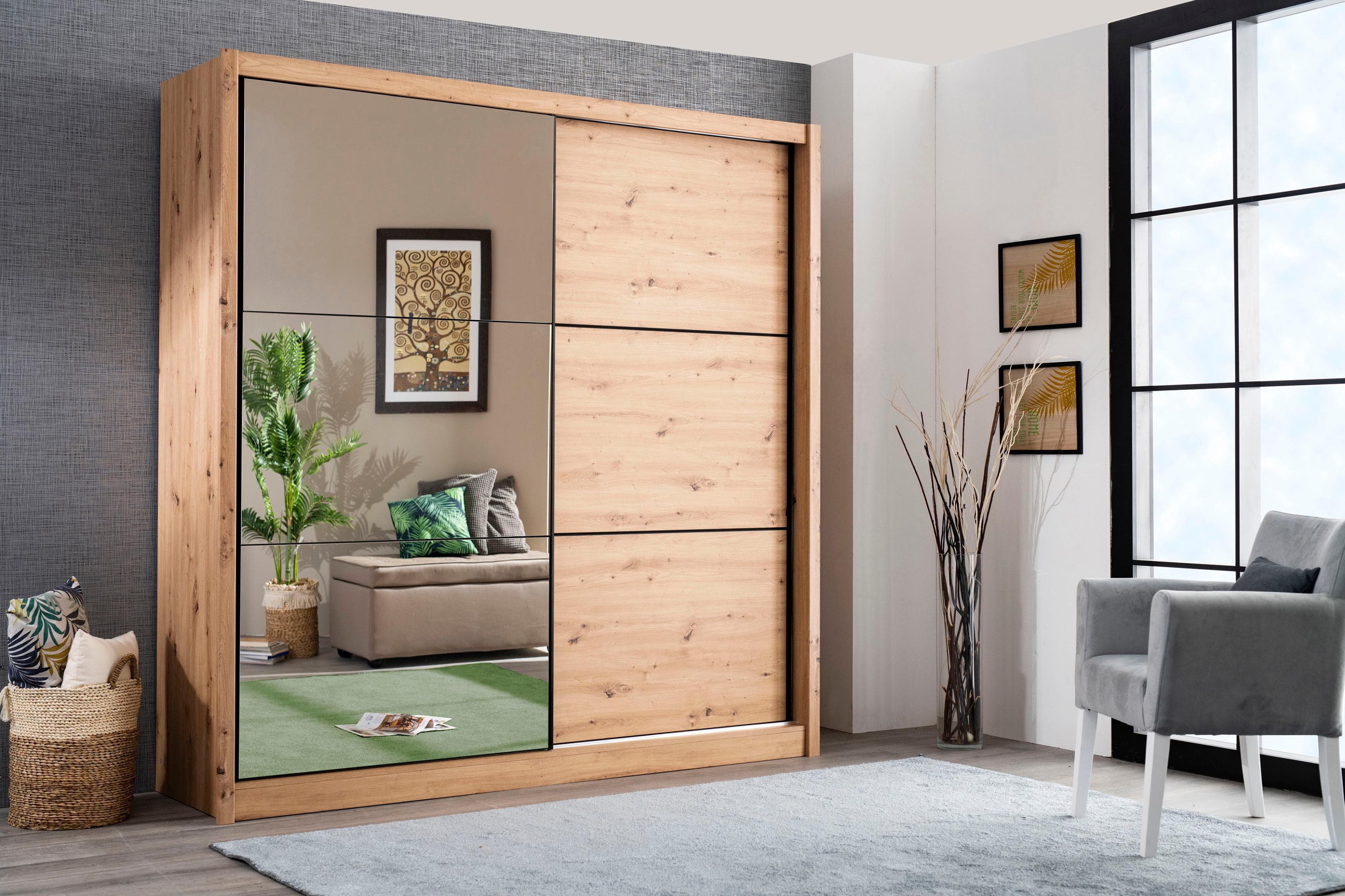 FSC-zertifizierter Kleiderschrank mit Spiegel und großzügiger Innenausstattung