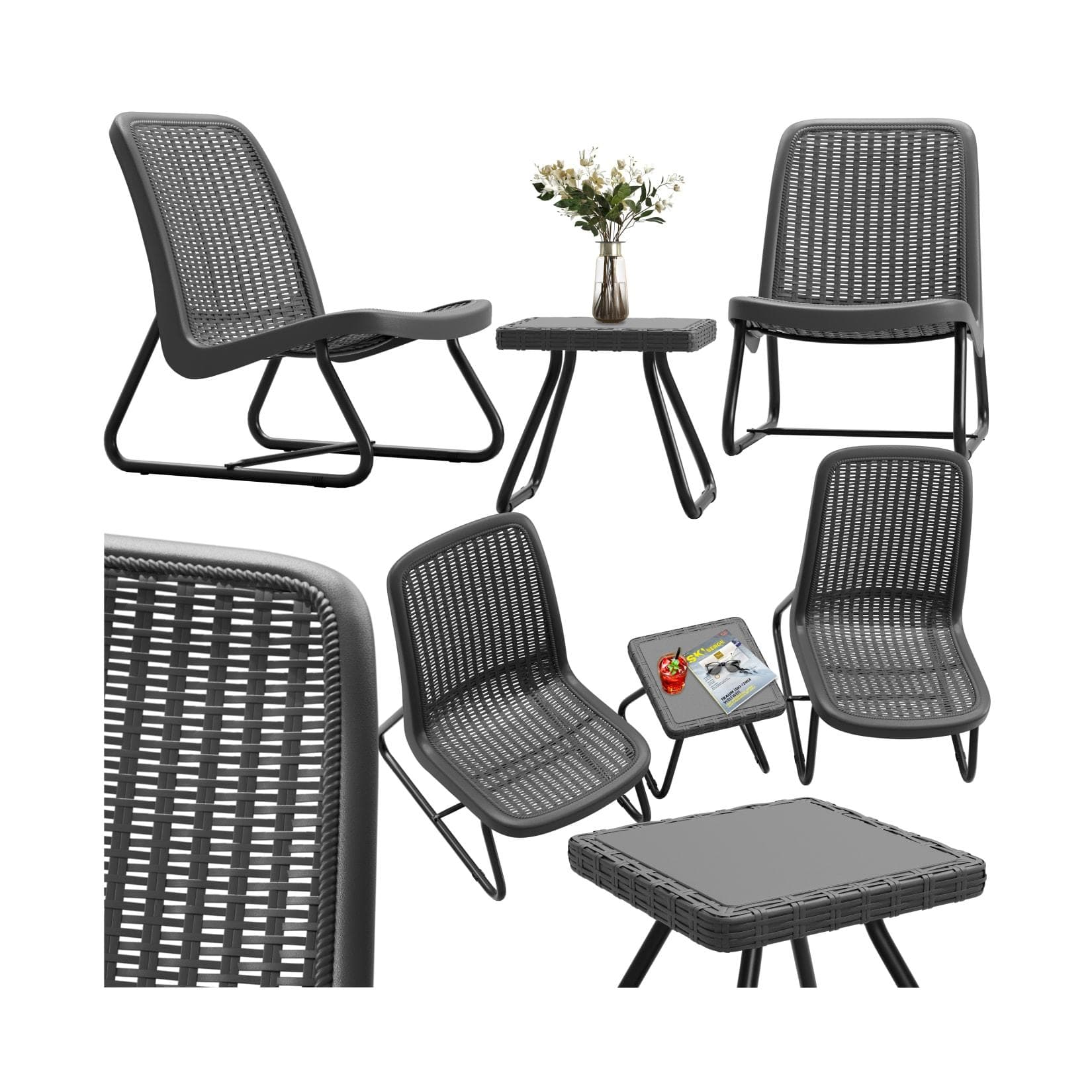 Rattanlook Sitzgruppe für 2 Personen - 3-teilig