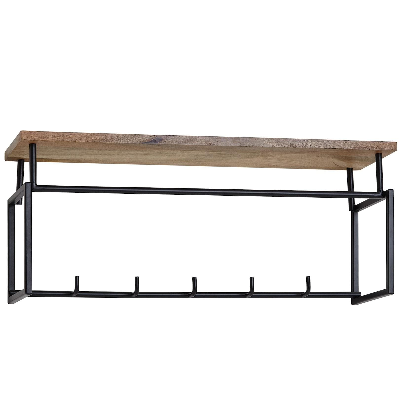 Moderne Wandgarderobe aus Mangoholz mit Metalldetails und Ablage