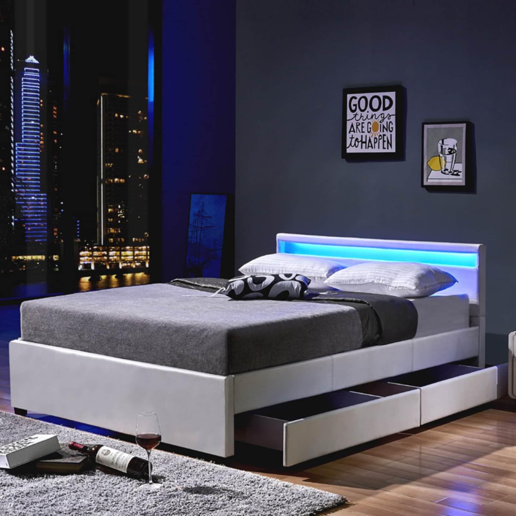 LED Bett NUBE mit Schubladen und Lattenrost