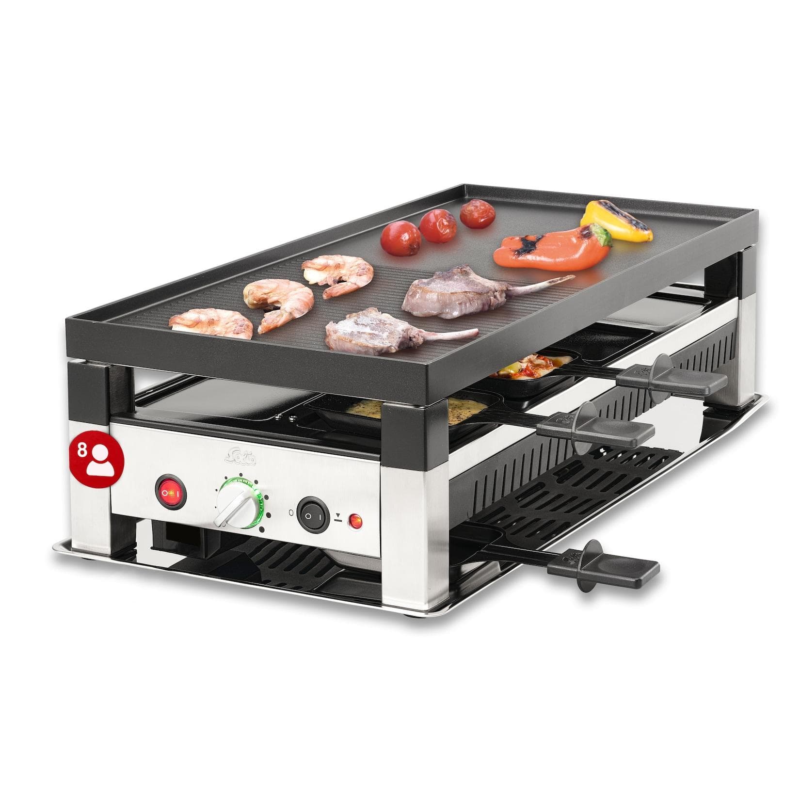 Solis 5 in 1 Raclette Tischgrill 1400W 8 Personen Mini Pizza Mini Wok