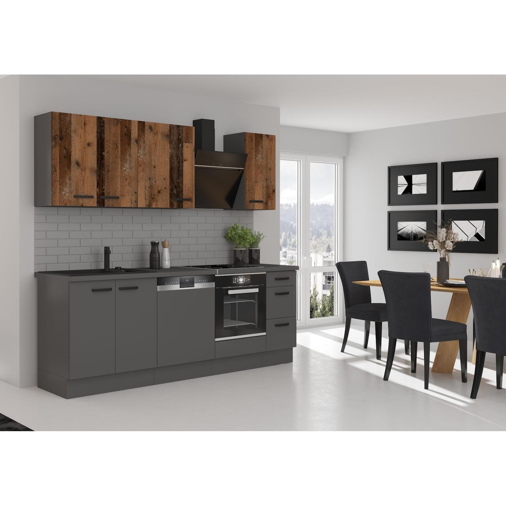 Küchen-Preisbombe Küchenzeile Old Wood Style Anthrazit S0DAK03M