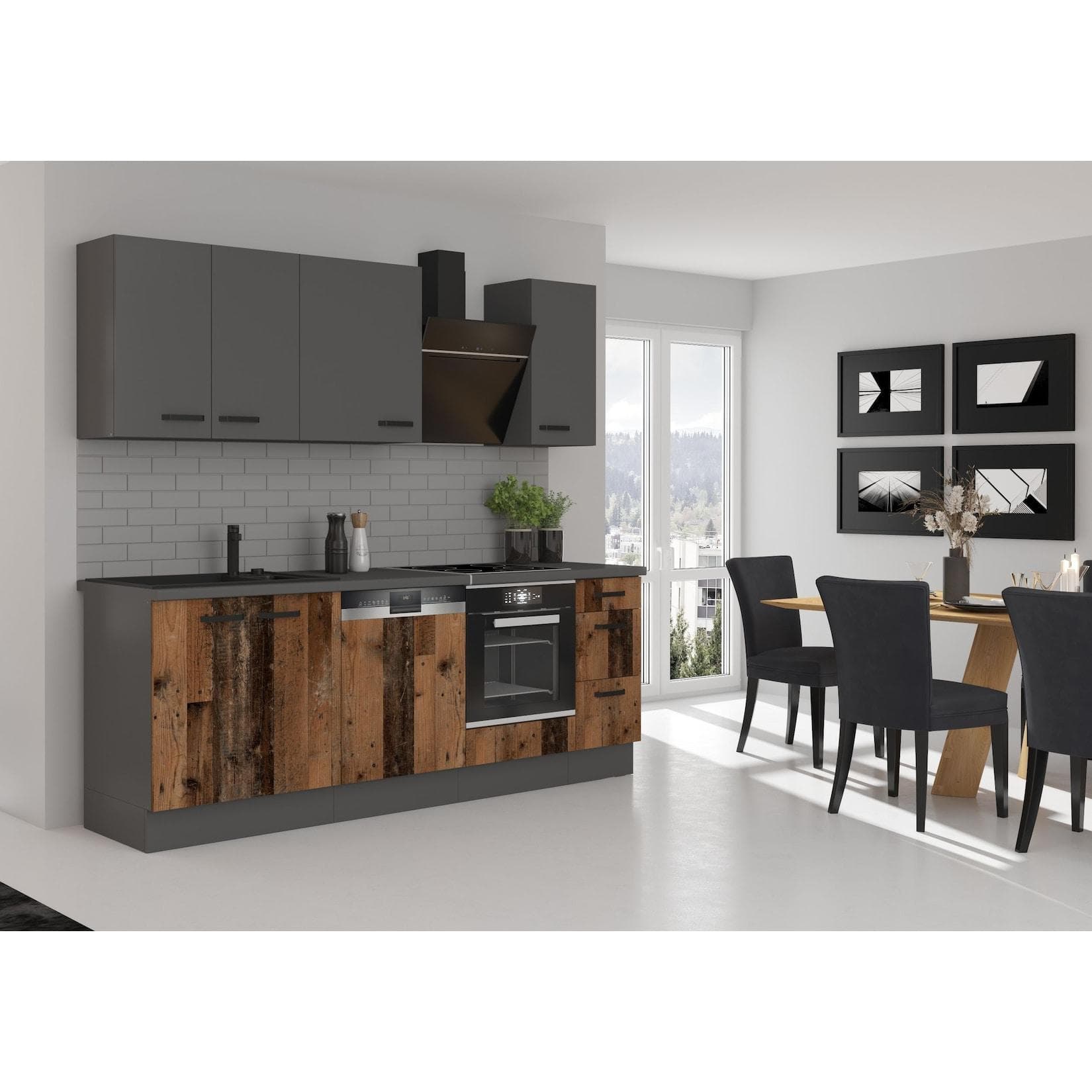 Rustikale Küchenzeile in Old Wood Optik  | NESSA Basic 240