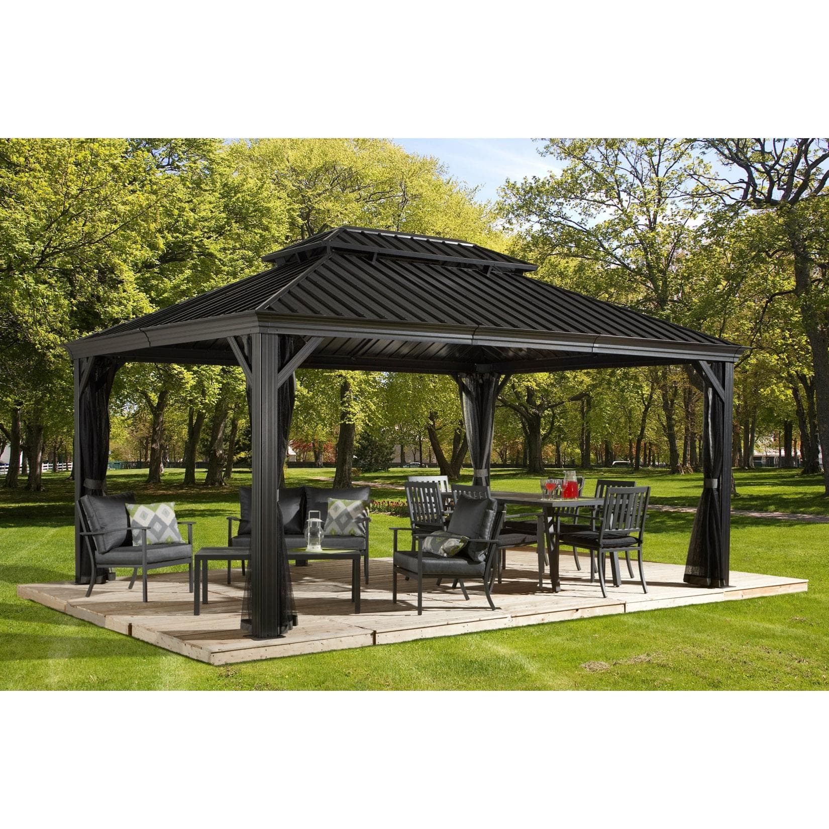 Pavillon SOJAG Gazebo Messina Anthrazit 483x307x363 cm inkl. Moskitonetze