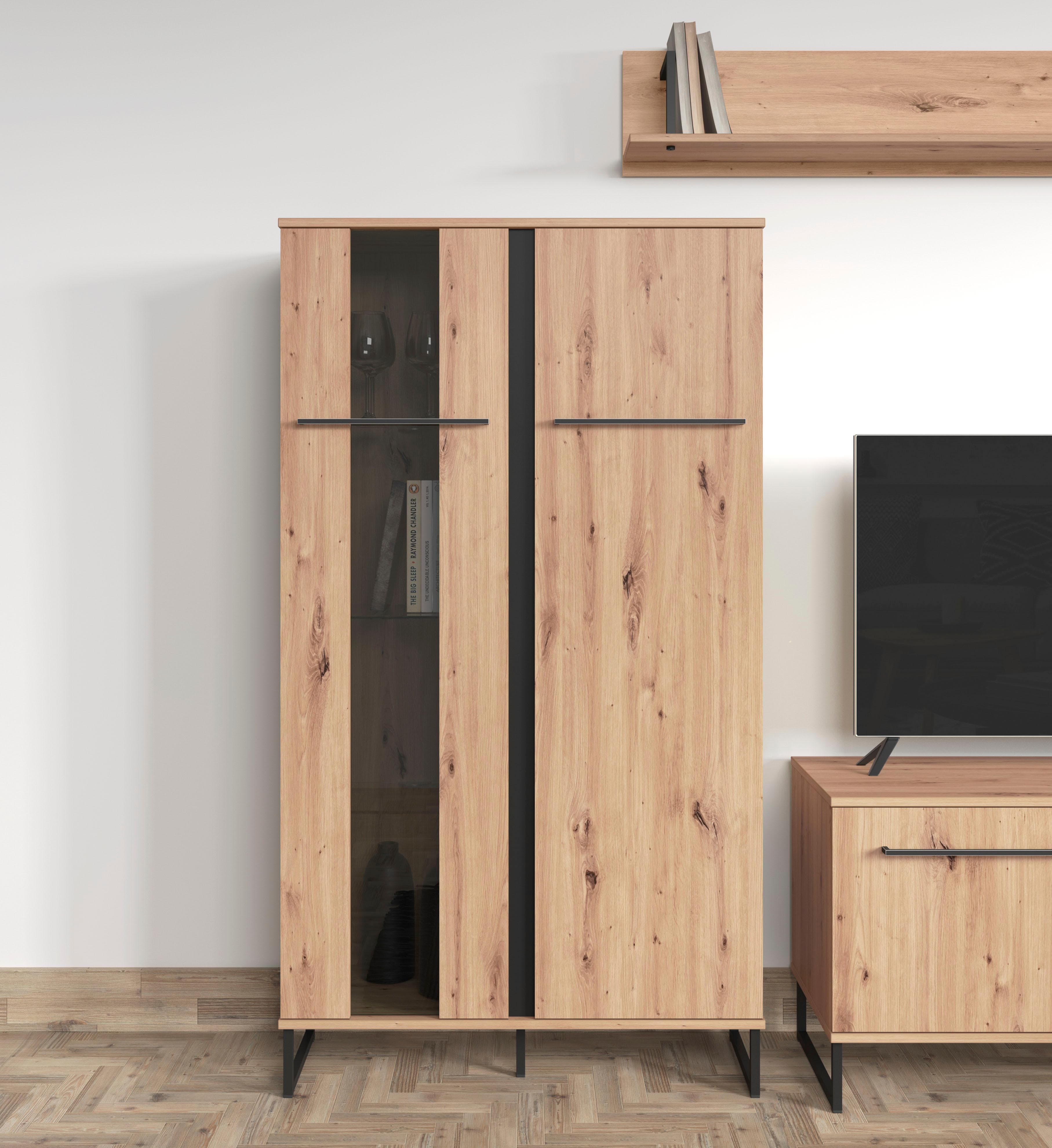 INOSIGN Sardinia Highboard Vitrine Schwarz Metall Holzoptik