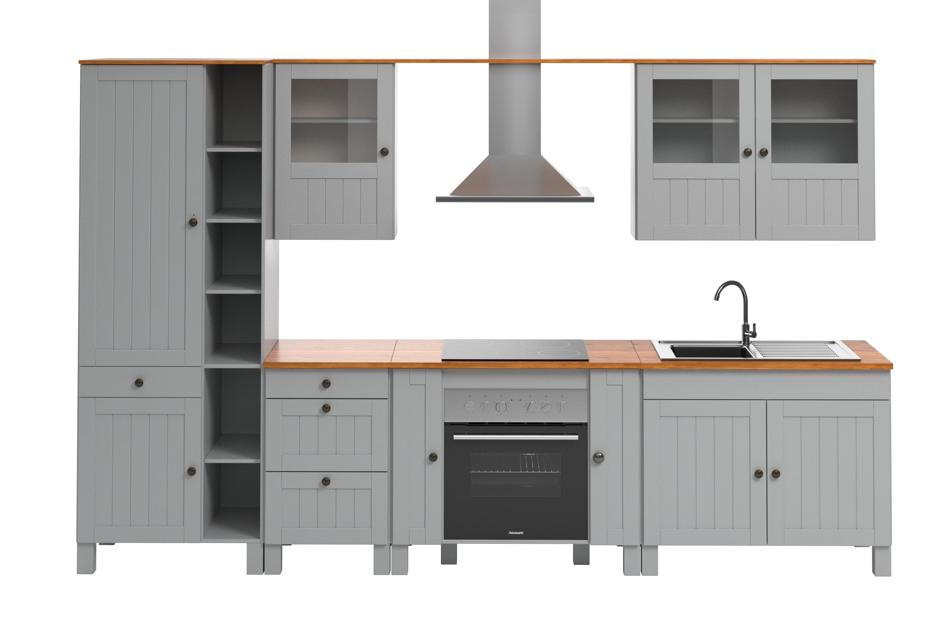 Home Affaire Alby2 Küchenzeile Landhausstil Massivkiefer Messinggriffe