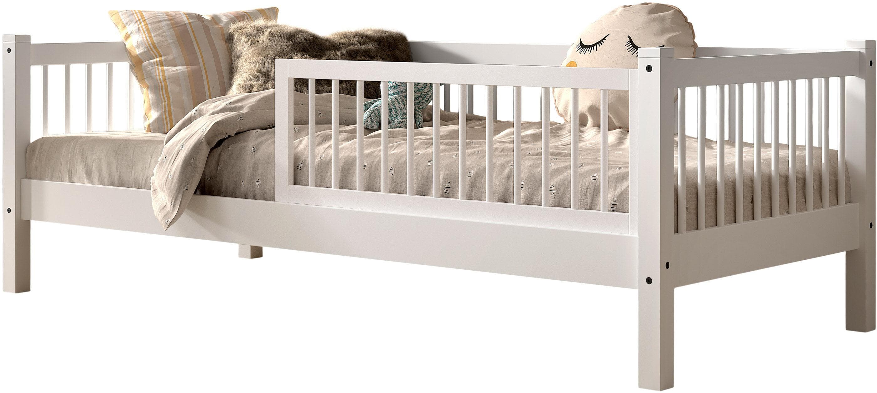 Home Affaire Daybett Forrest: Weißes Buche-Bett mit Sprossenumrandung und Rausfallschutz