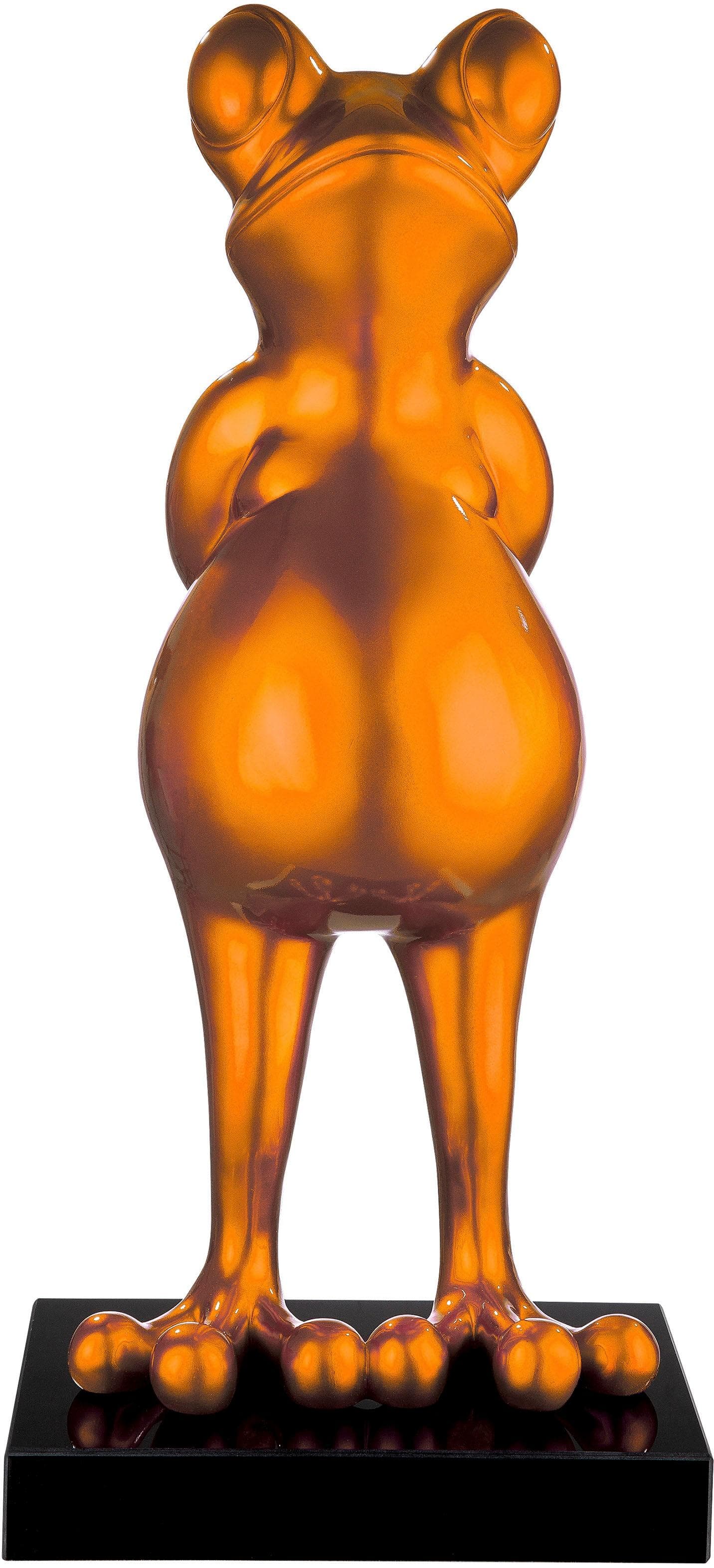 Gilde Frog Skulptur - Orange Kunstharz auf Marmorbasis