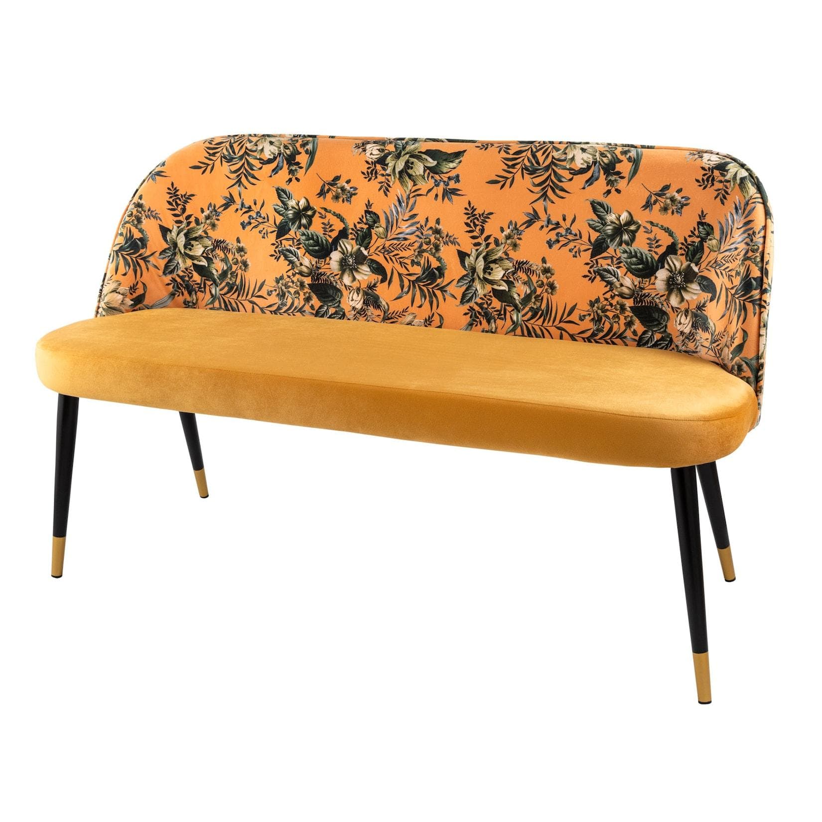 PRÊT-À-PORTER Sitzbank - Gelb/Schwarz | Samt & Metall mit floralem Design