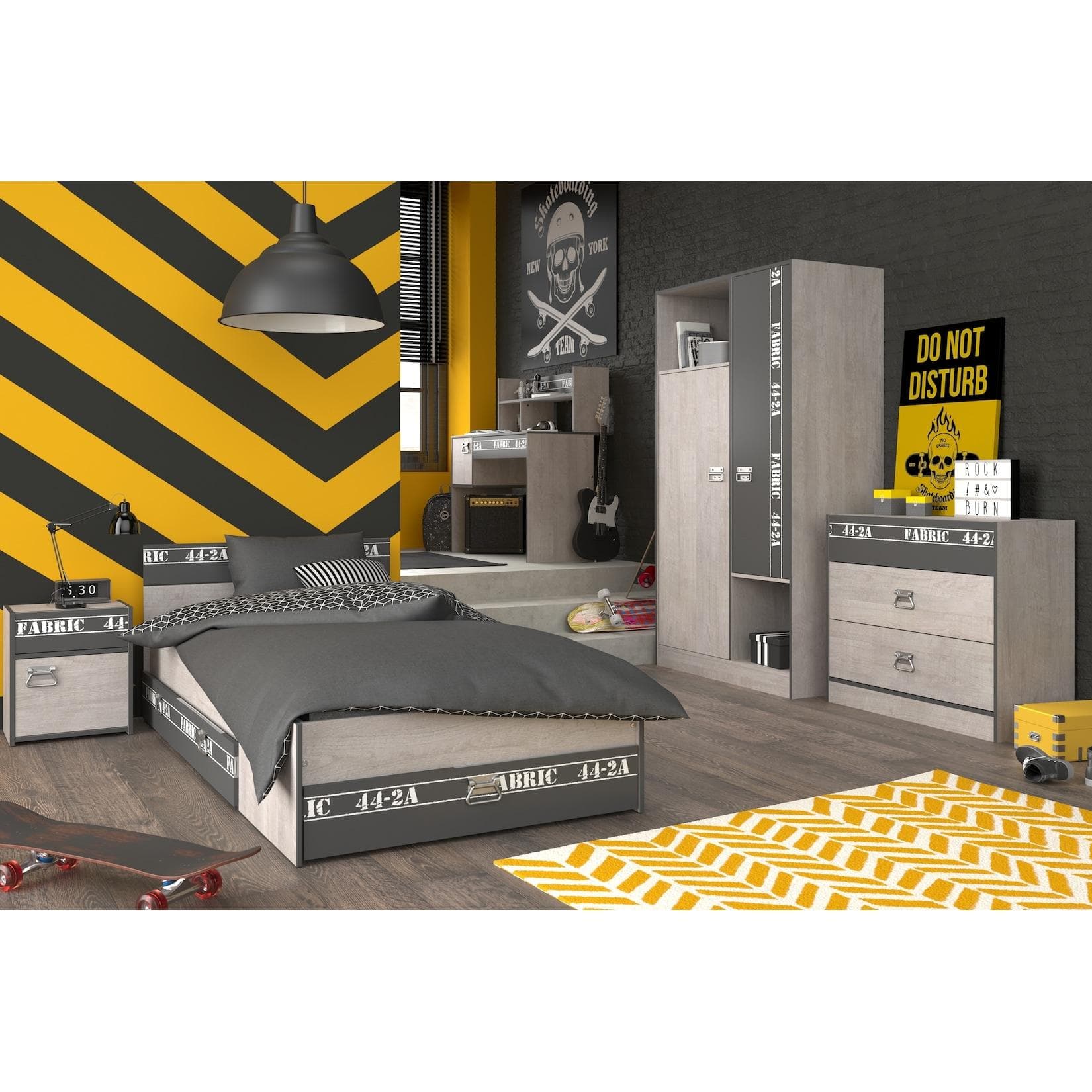 Jugendzimmer Set Fabric mit RGB Beleuchtung - 6-teilig