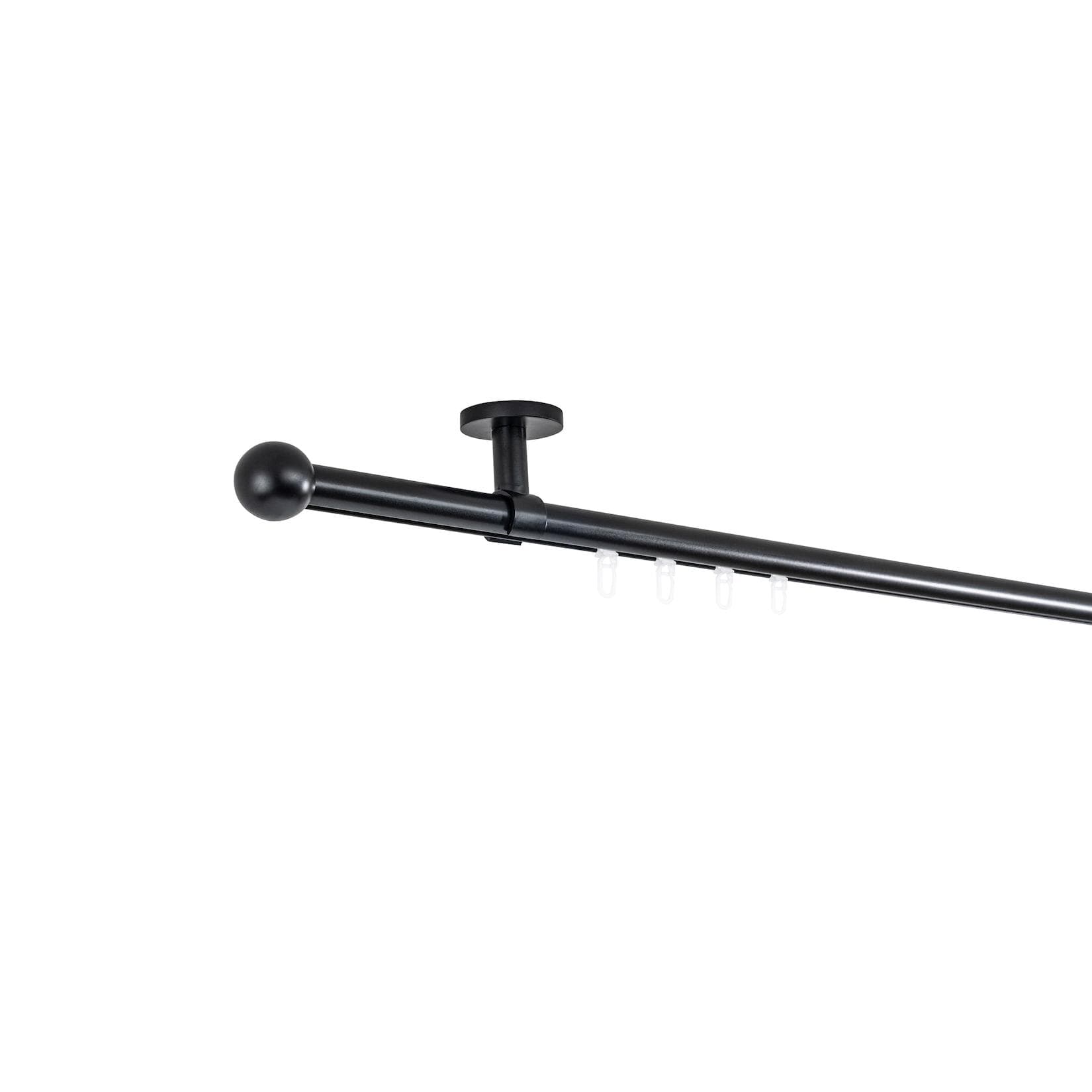 Ondeco Gardinenstange auf Maß Innenlauf 20mm Ball 1-lauf Deckenträger 4cm mit Gleiter Schwarz