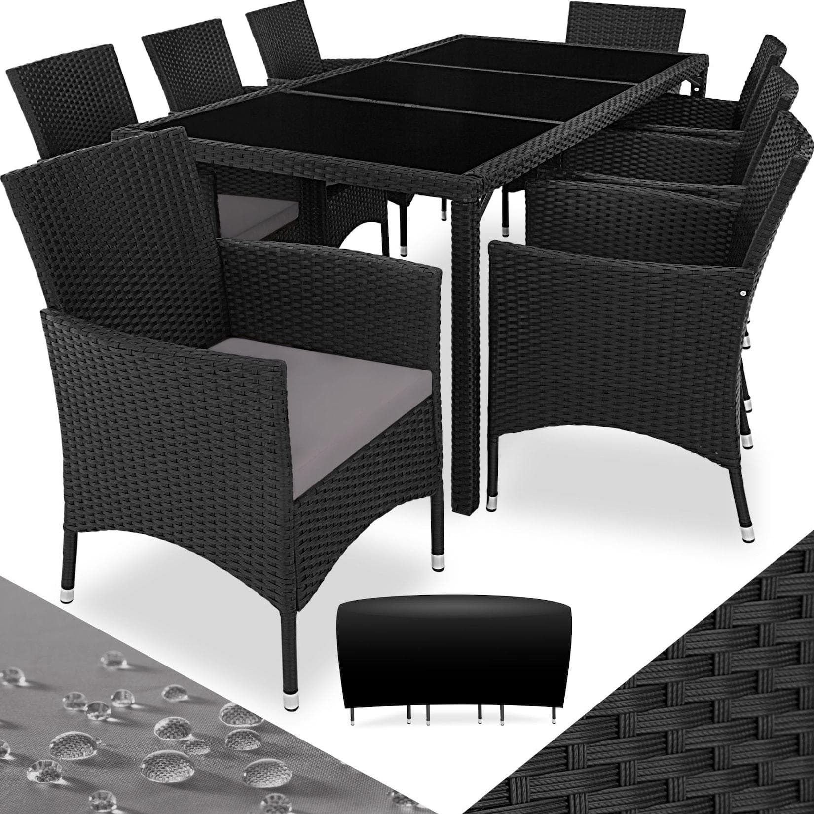 TECTAKE Rattan Sitzgruppe 9-tlg. Grau Modernes Design