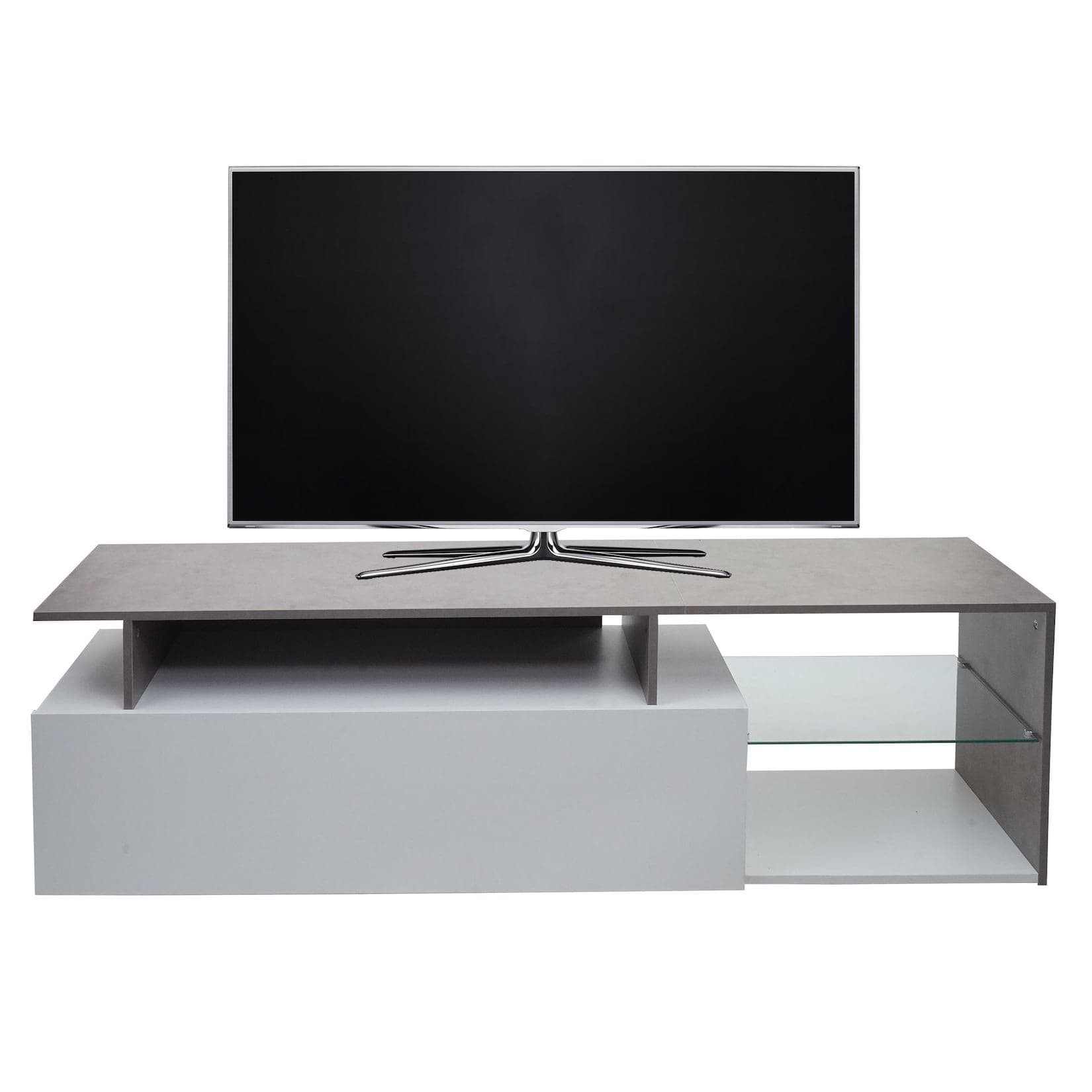 TV-Rack MCW-L35 Lowboard Fernsehtisch Sideboard TV-Schrank Kommode Holz 47x170x40cm Staufach Beton-Optik weiß