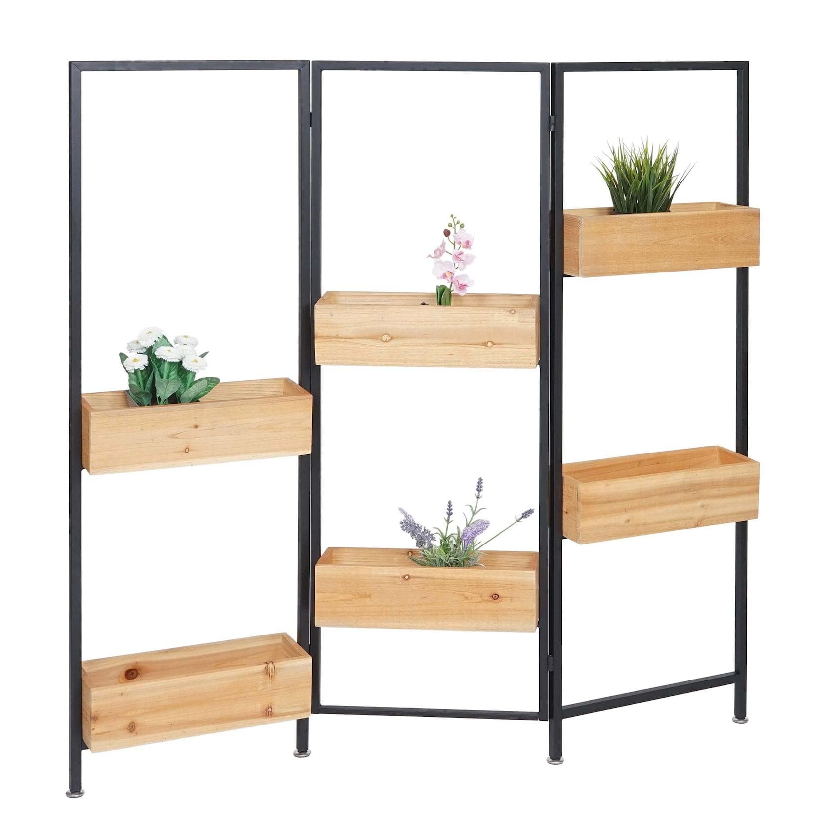 Raumteiler mit Pflanzkasten MCW-L32 Holz-Stahl 116x118cm