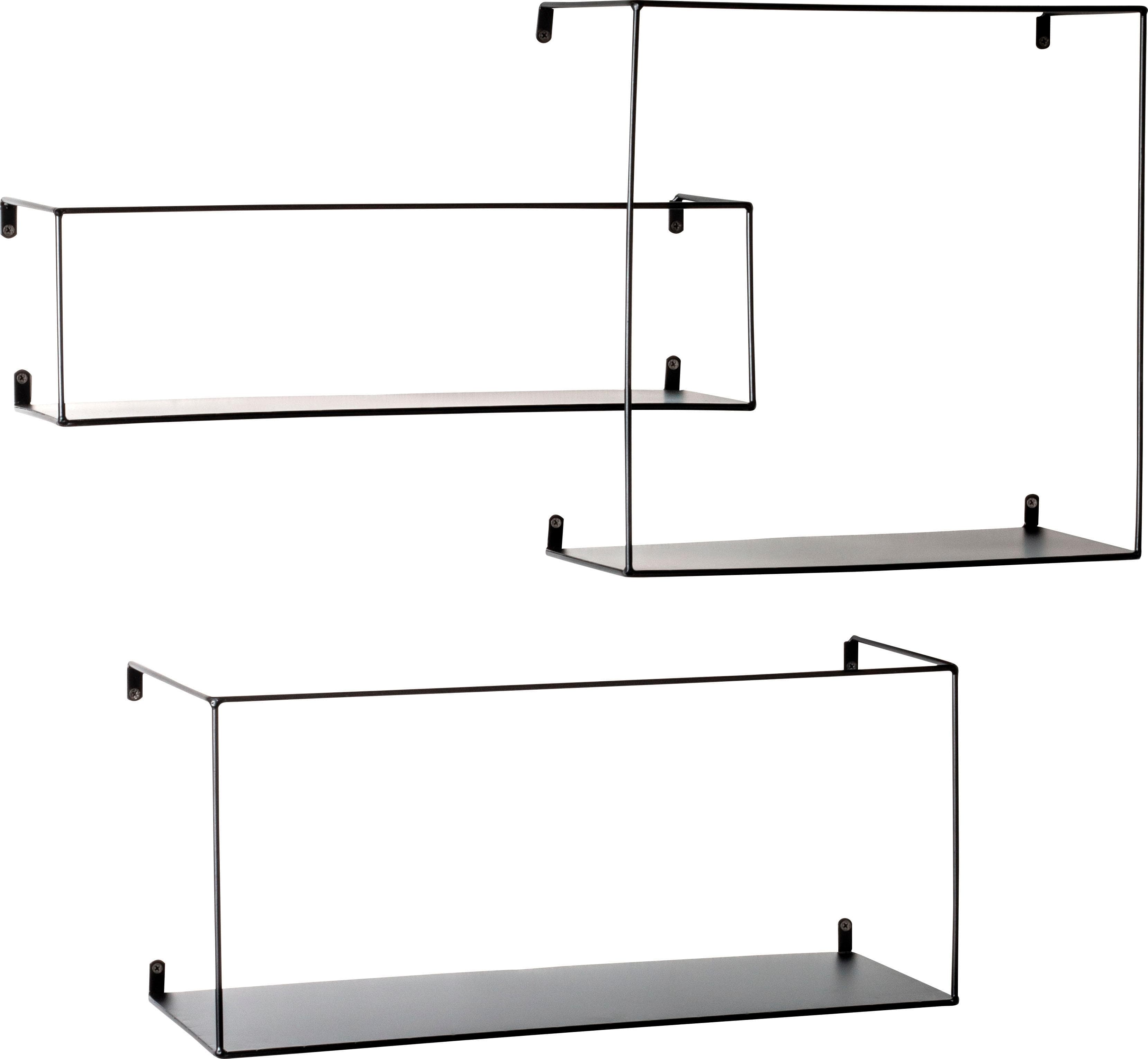 3-teiliges Wandregal Set aus Schwarzmetall