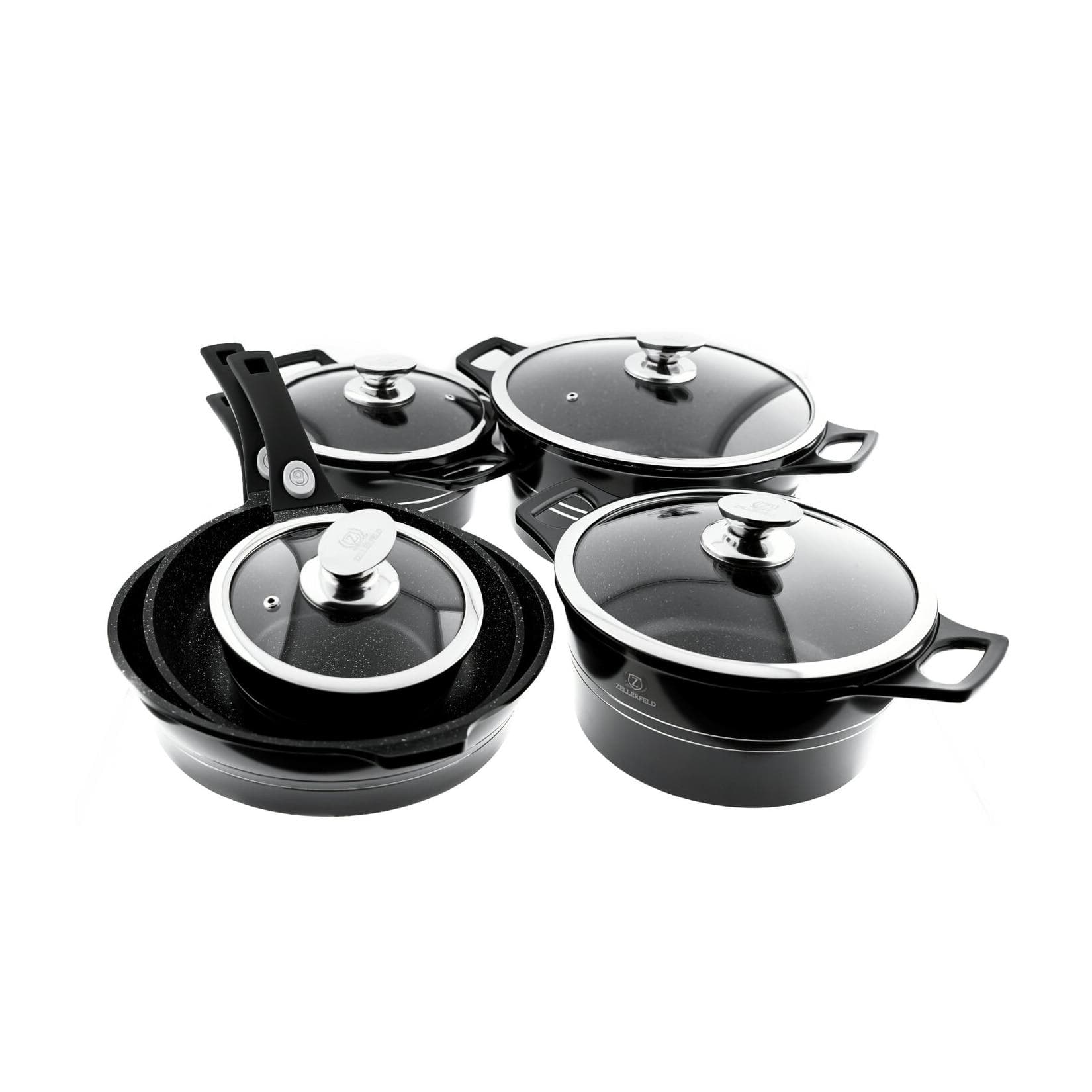 Kochgeschirr Set 14 tlg Topfset Induktion Aluminium Schwarz