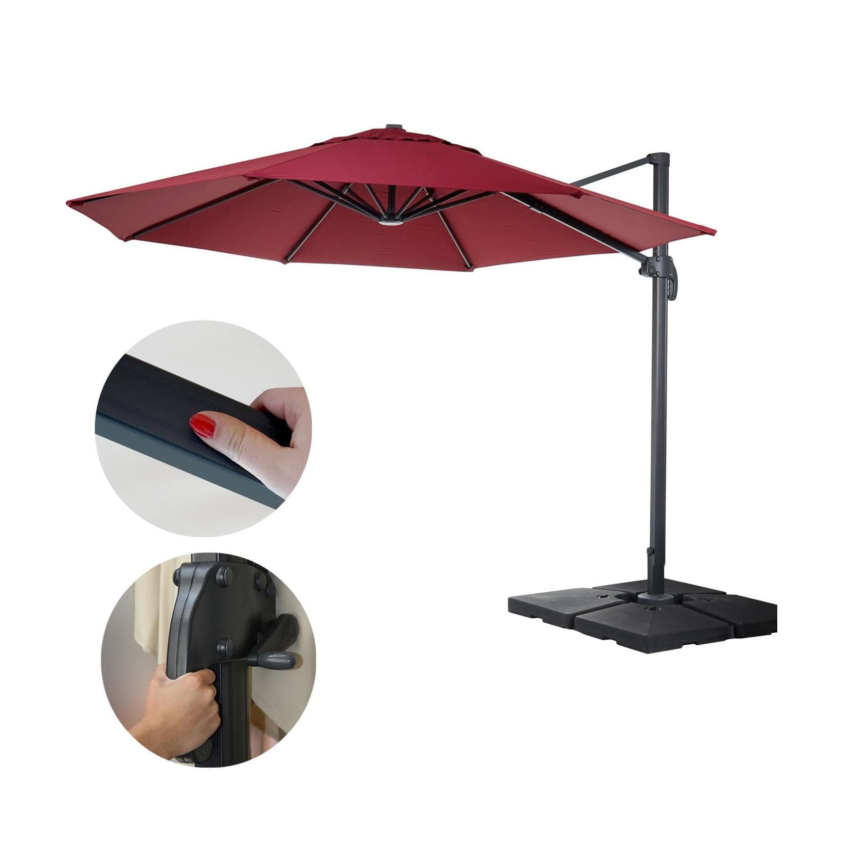 Gastronomie-Ampelschirm MCW-A96, Sonnenschirm 4m Polyester Alu/Stahl 27kg Bordeaux