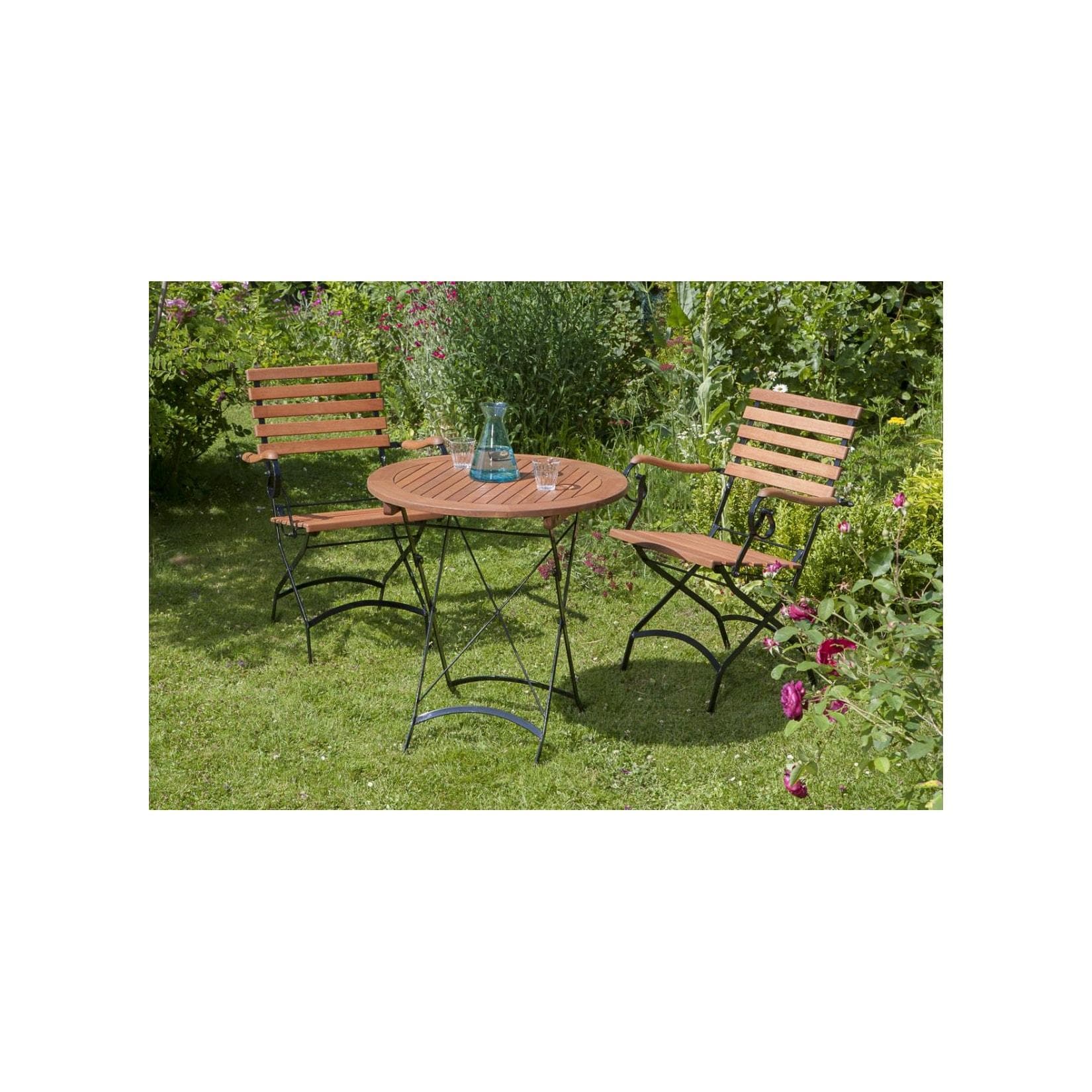 Merxx Schloßgarten Klappgarnitur - Eukalyptus-Hartholz & Flachstahl