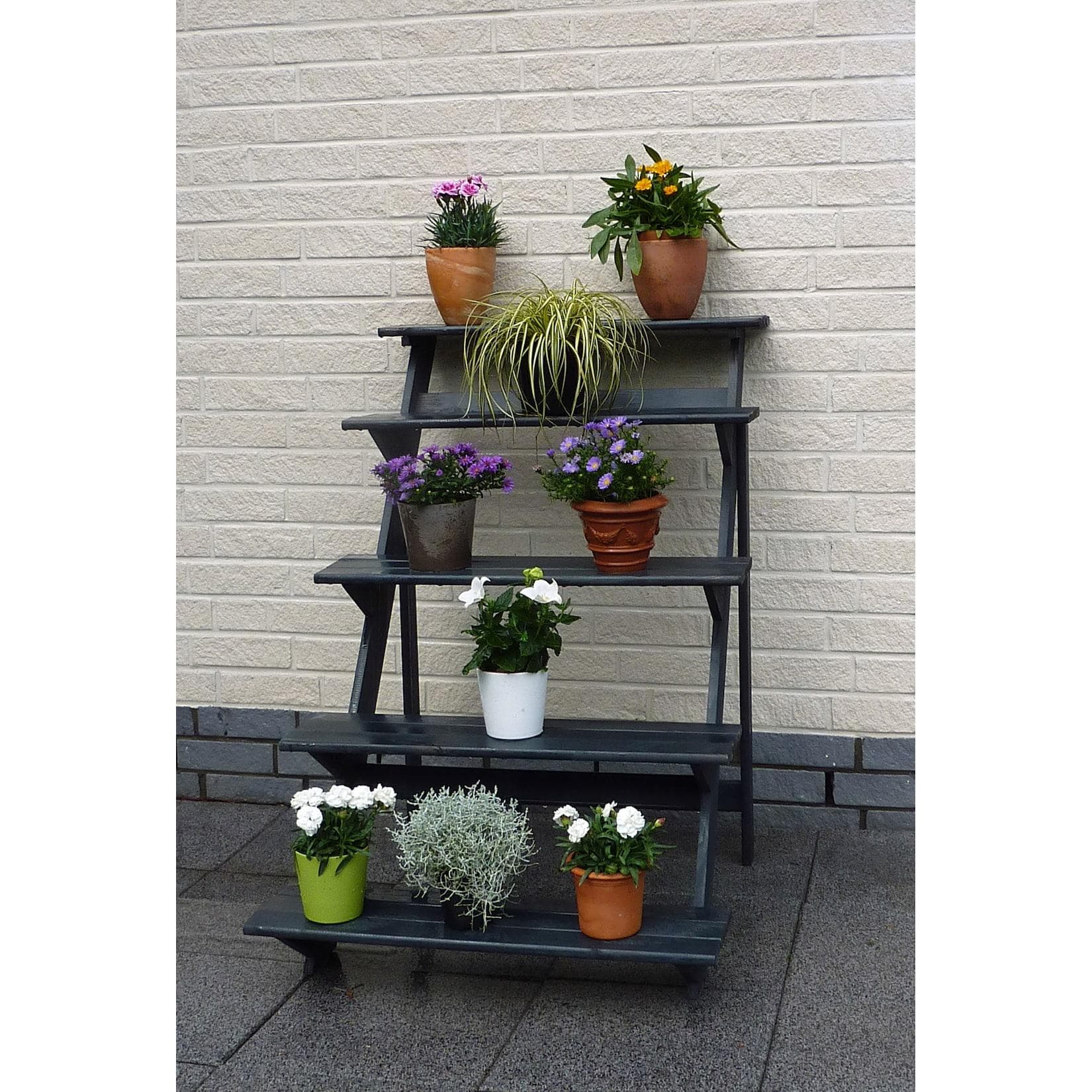 Promadino Blumenständer Blumentreppe aus Kiefer - Braun, UV-beständig