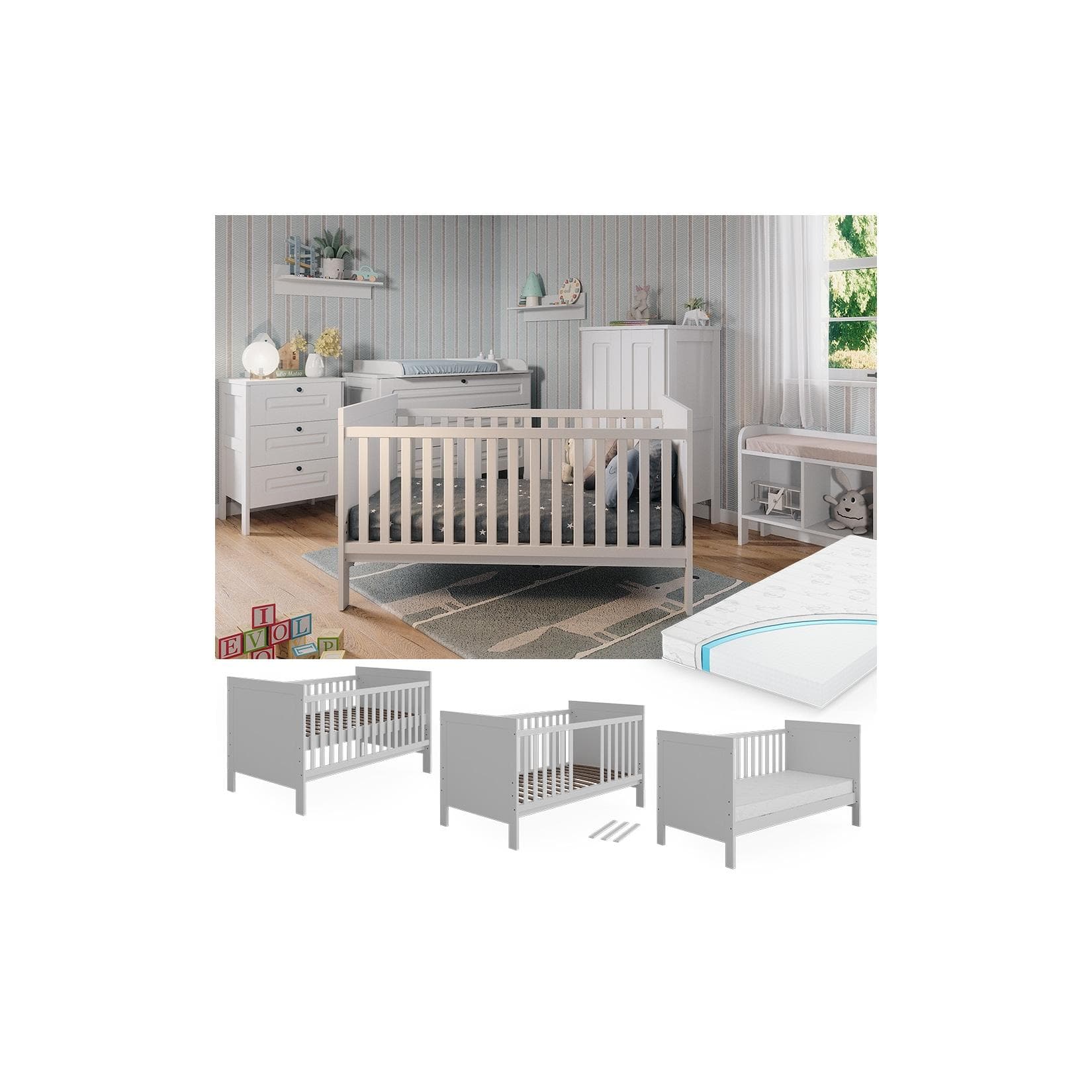 Vitalispa Babybett Ajaton Weiß mit Matratze