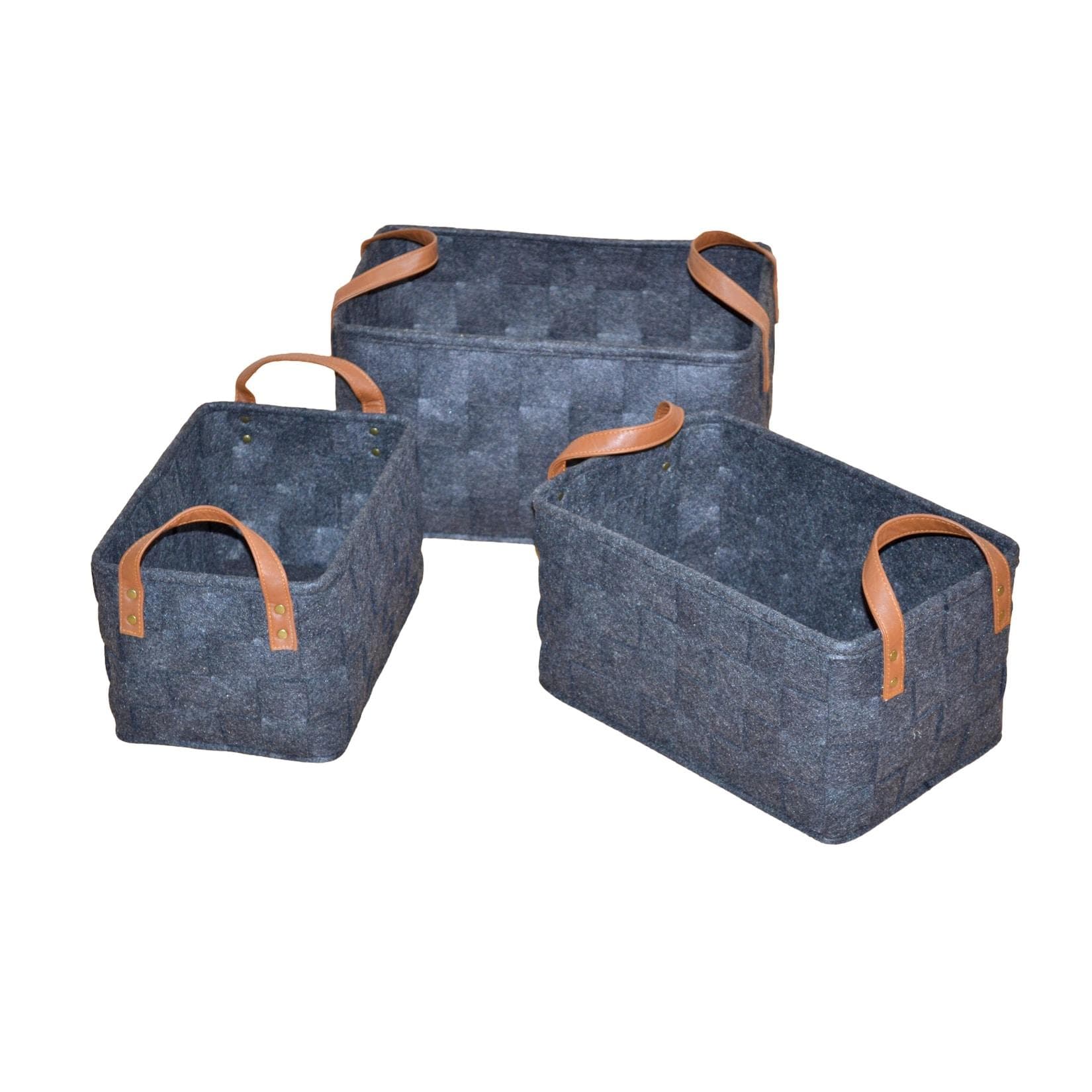 Marktkauf 3tlg. Korb-Set SUSA Filzoptik Schieferfarben mit Kunstledergriffen