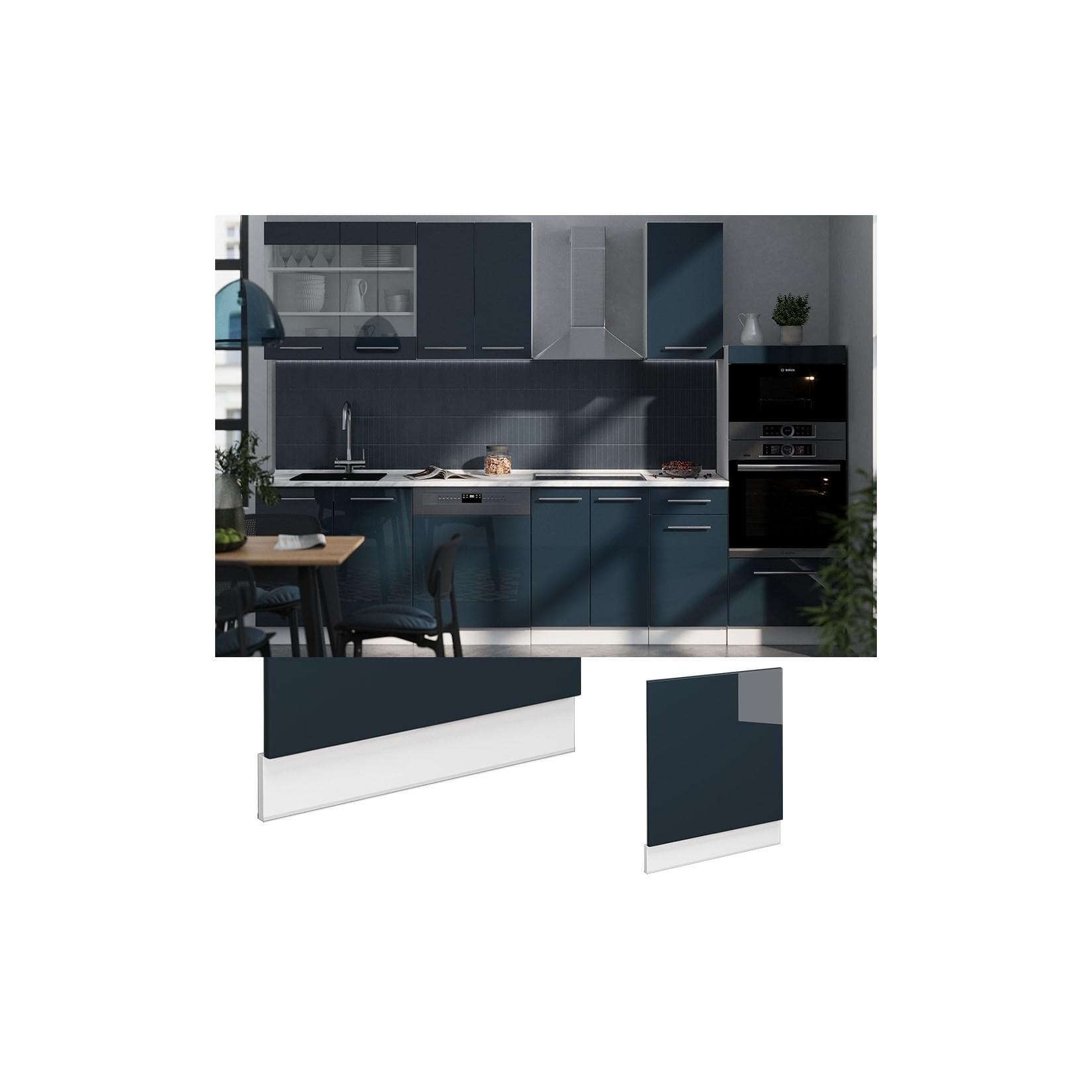 Hochglanz Frontblende Dunkelblau/Weiß, Design AP Eiche