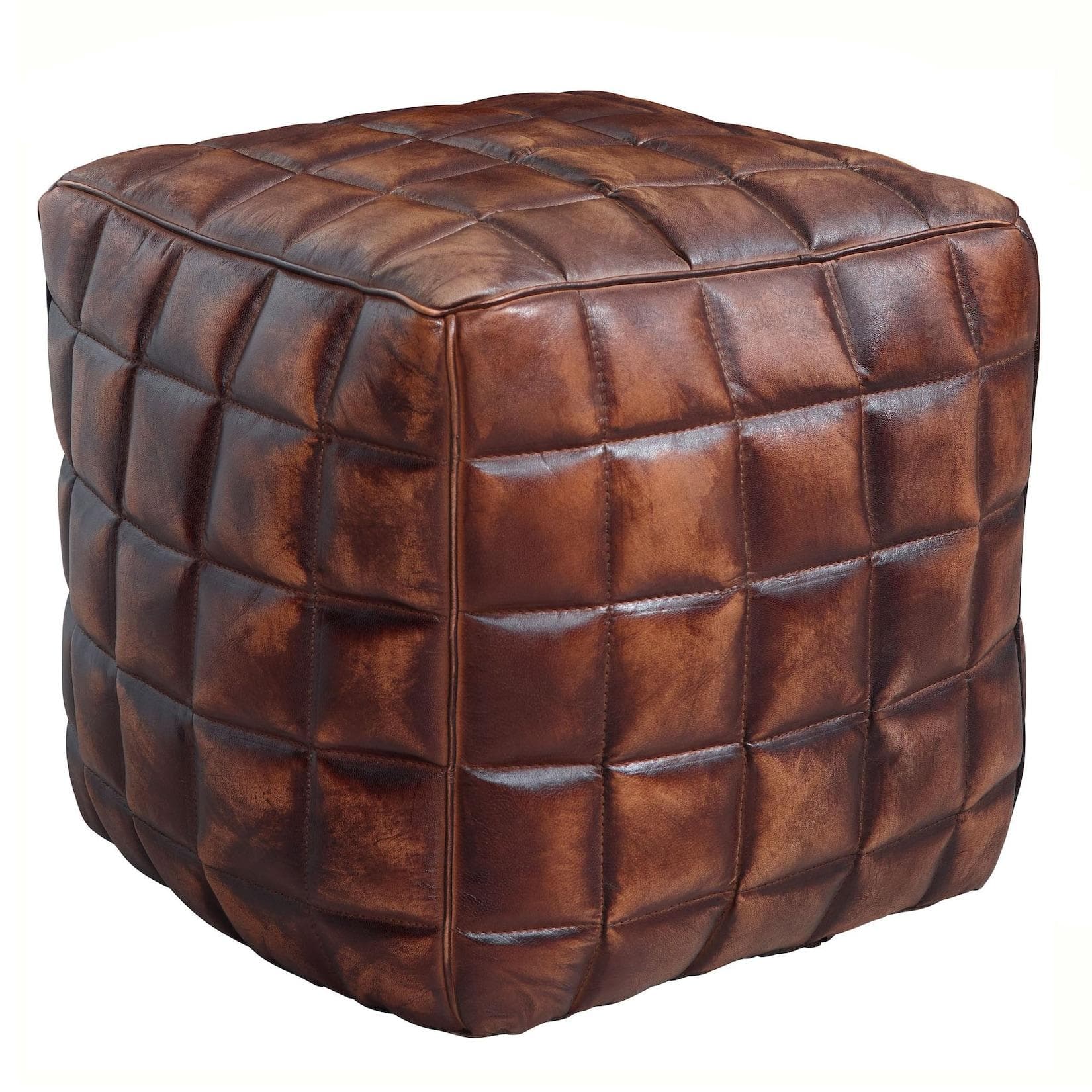 Echtleder Sitzwürfel Braun - Gepolsterter Hocker als Beinablage