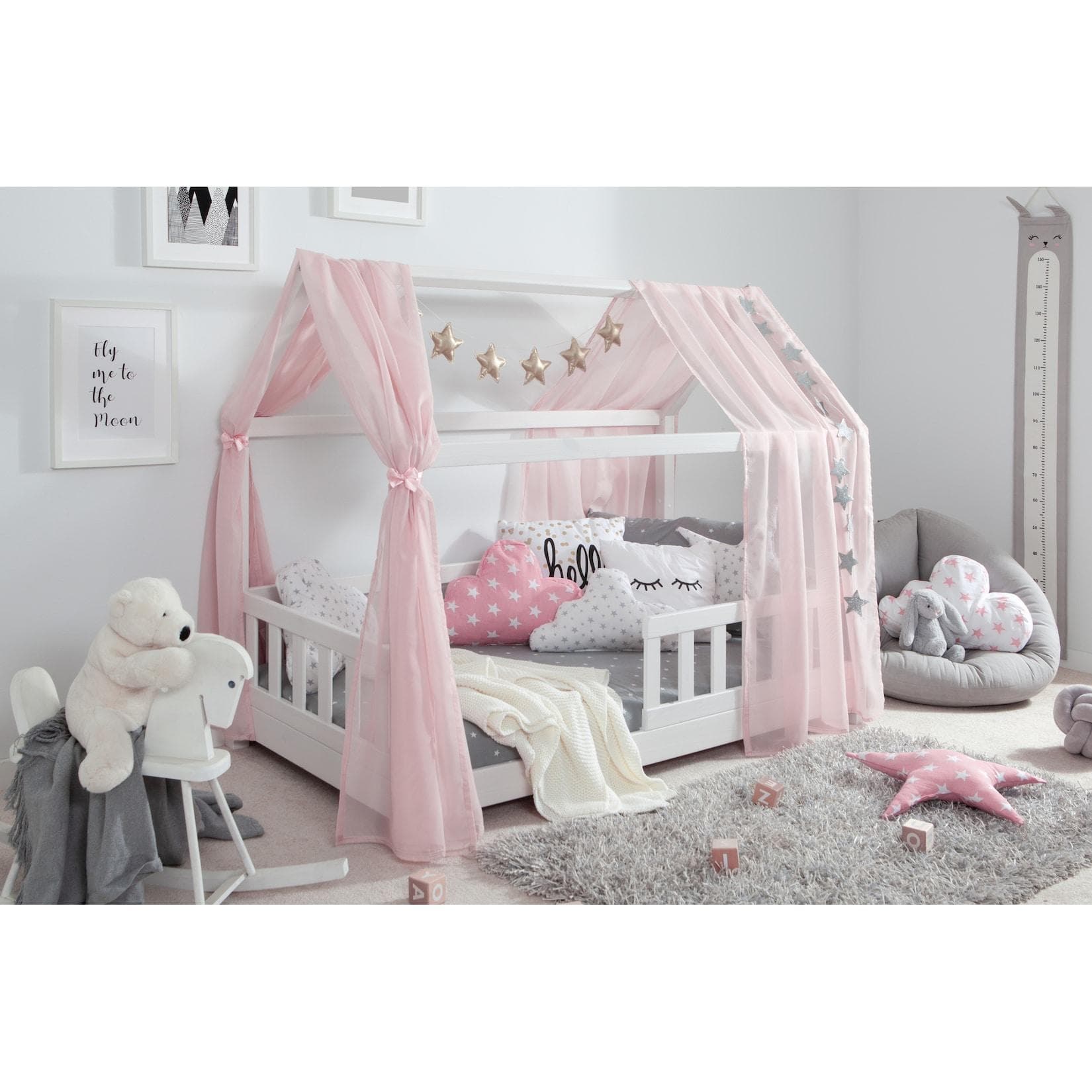 TiCAA Tüll-Set für Hausbett "Kay" rosa - 2x Betthimmel