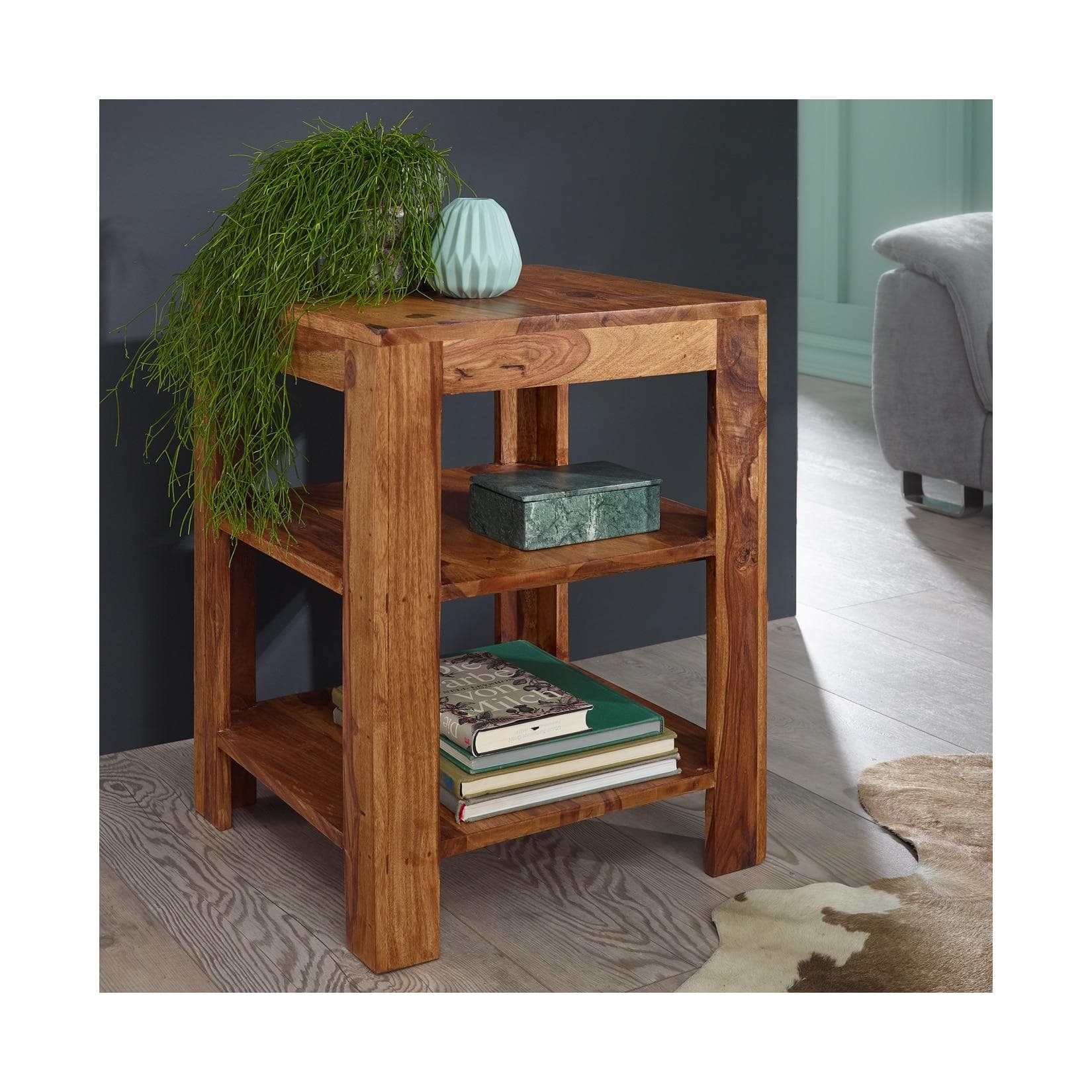 FINEBUY Sheesham Massivholz Regal Rustikal mit 3 Ablagen