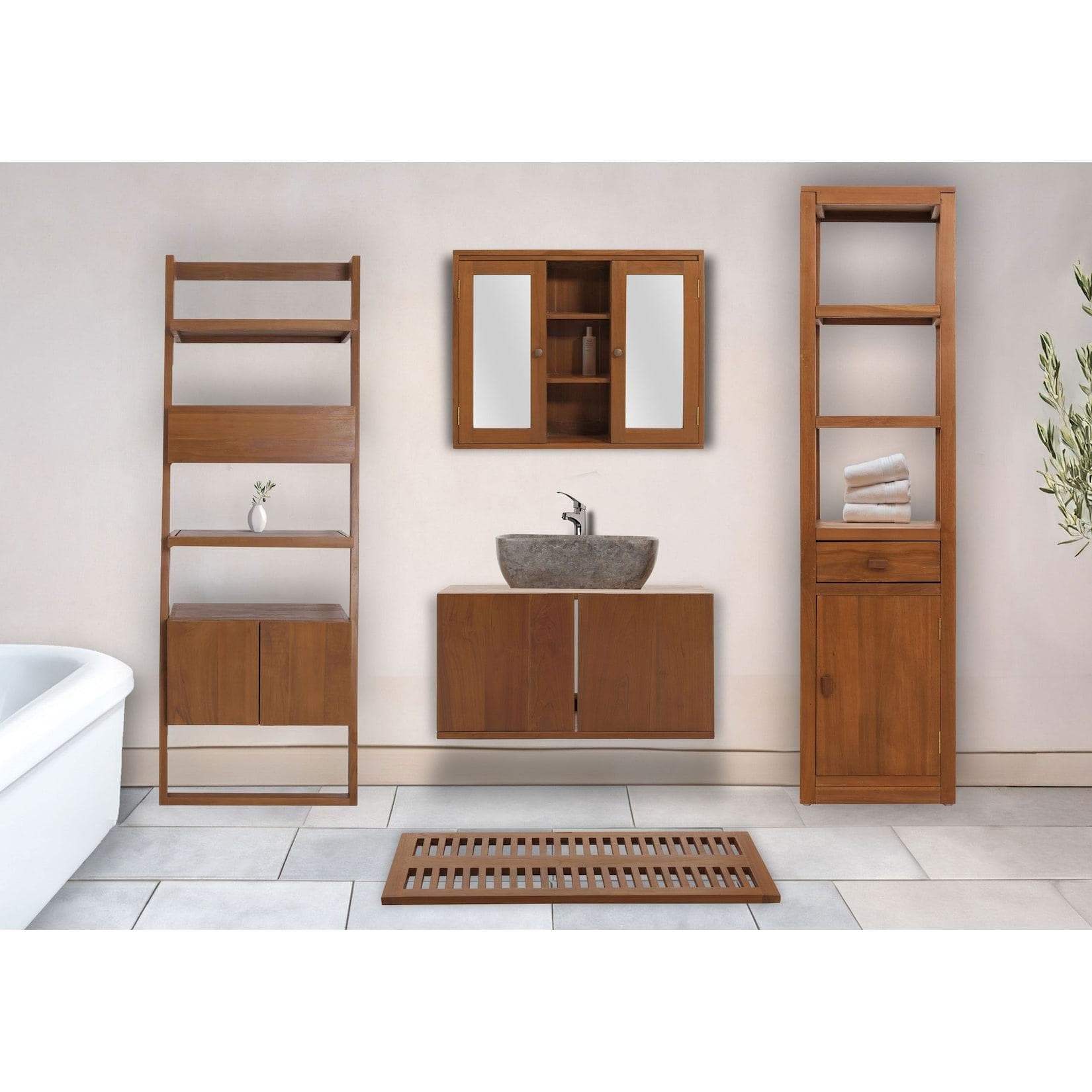 Badezimmer-Set mit großem Waschtisch & Stauraum (5-teilig)