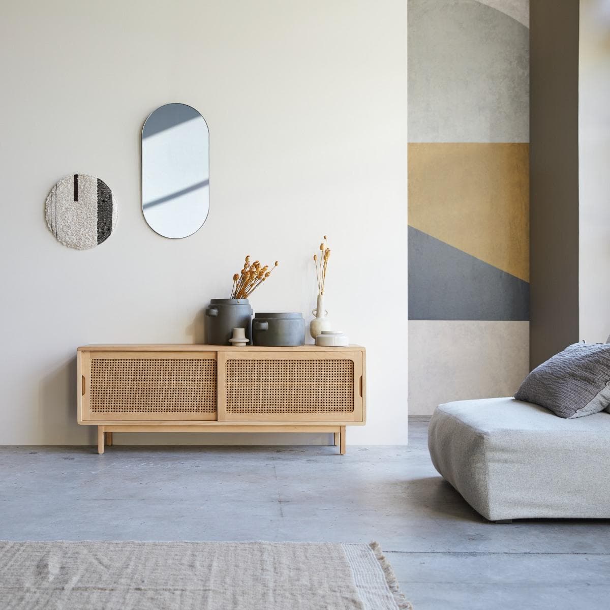 Tikamoon TV-Schrank Luis Braun Ulmenholz Rattangeflecht