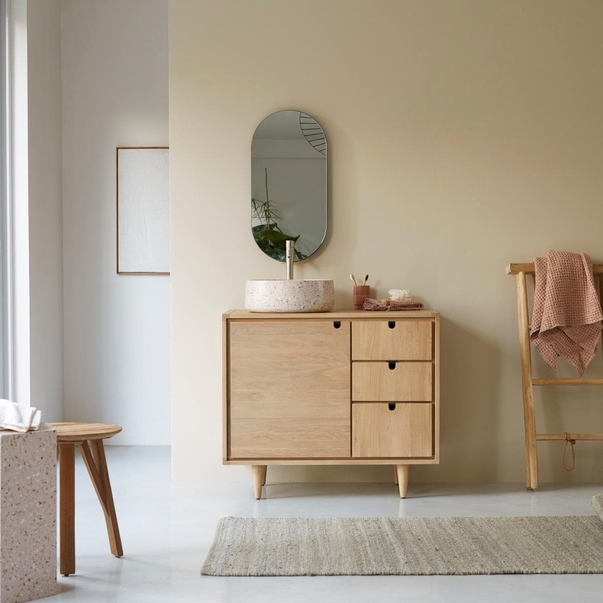 Tikamoon Waschbecken-Unterschrank Jonàk Eichenholz 95 cm