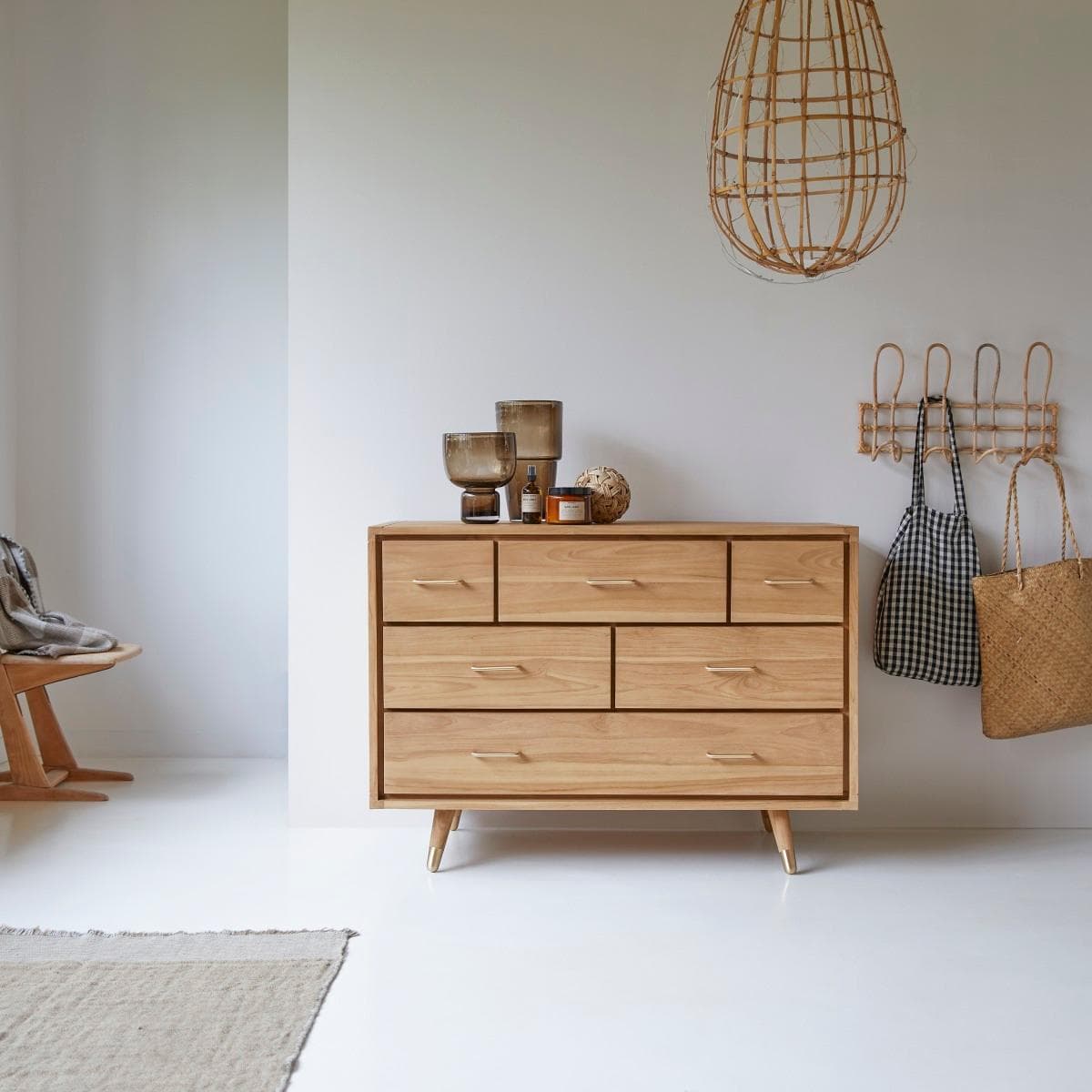 Tikamoon Kommode mit 6 Schubladen aus Teakholz Vintage Stil