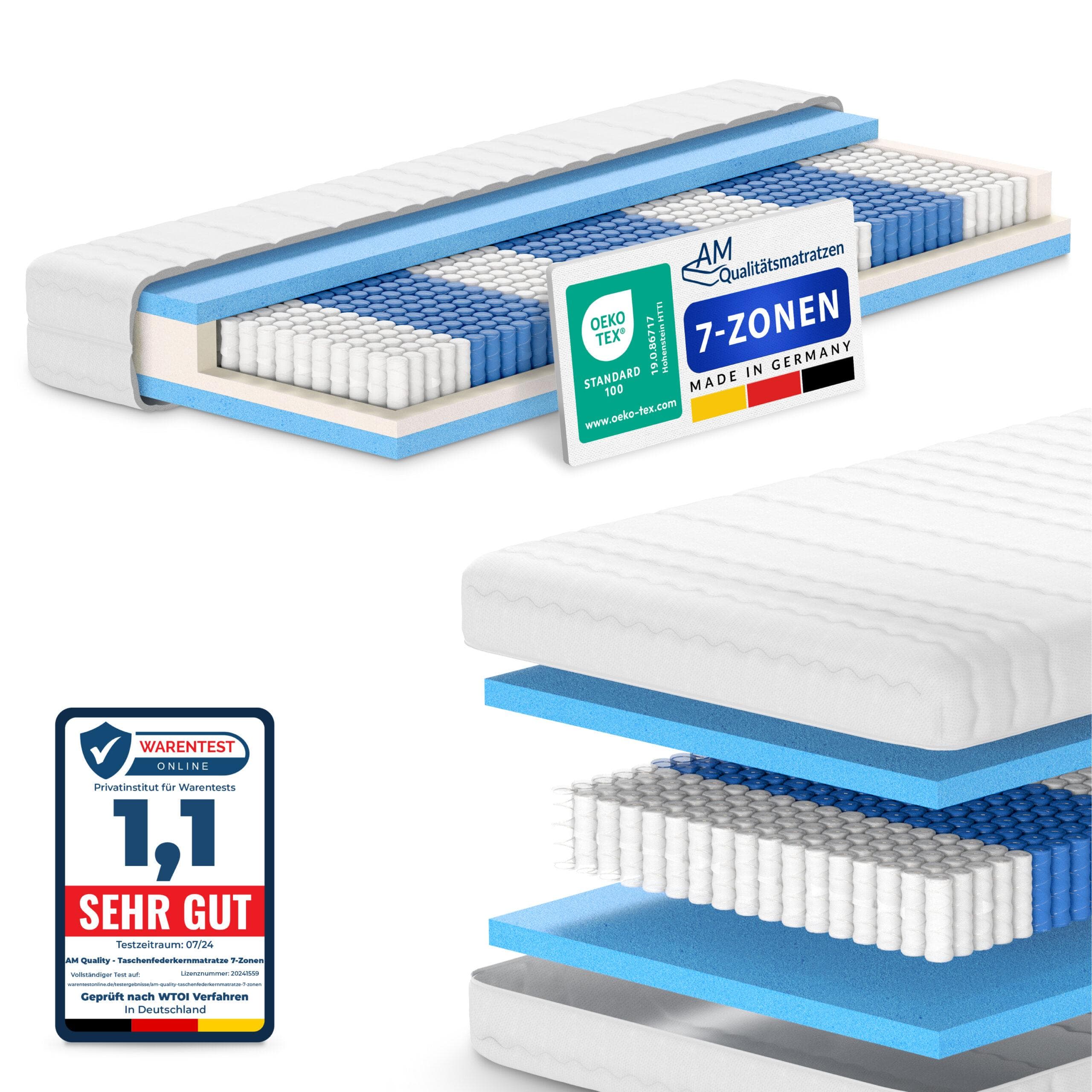 AM Qualitätsmatratzen: 7-Zonen Taschenfederkernmatratze mit 1000 Federn