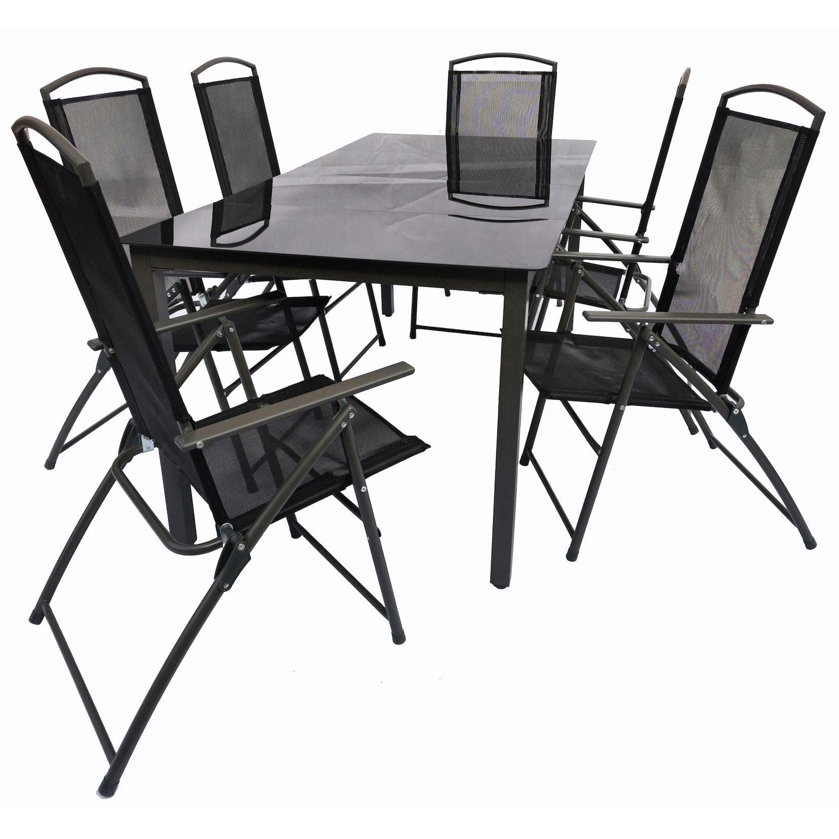 VCM Garten-Essgruppe 7-tlg: Anthrazit Aluminium Tisch & Klappstühle