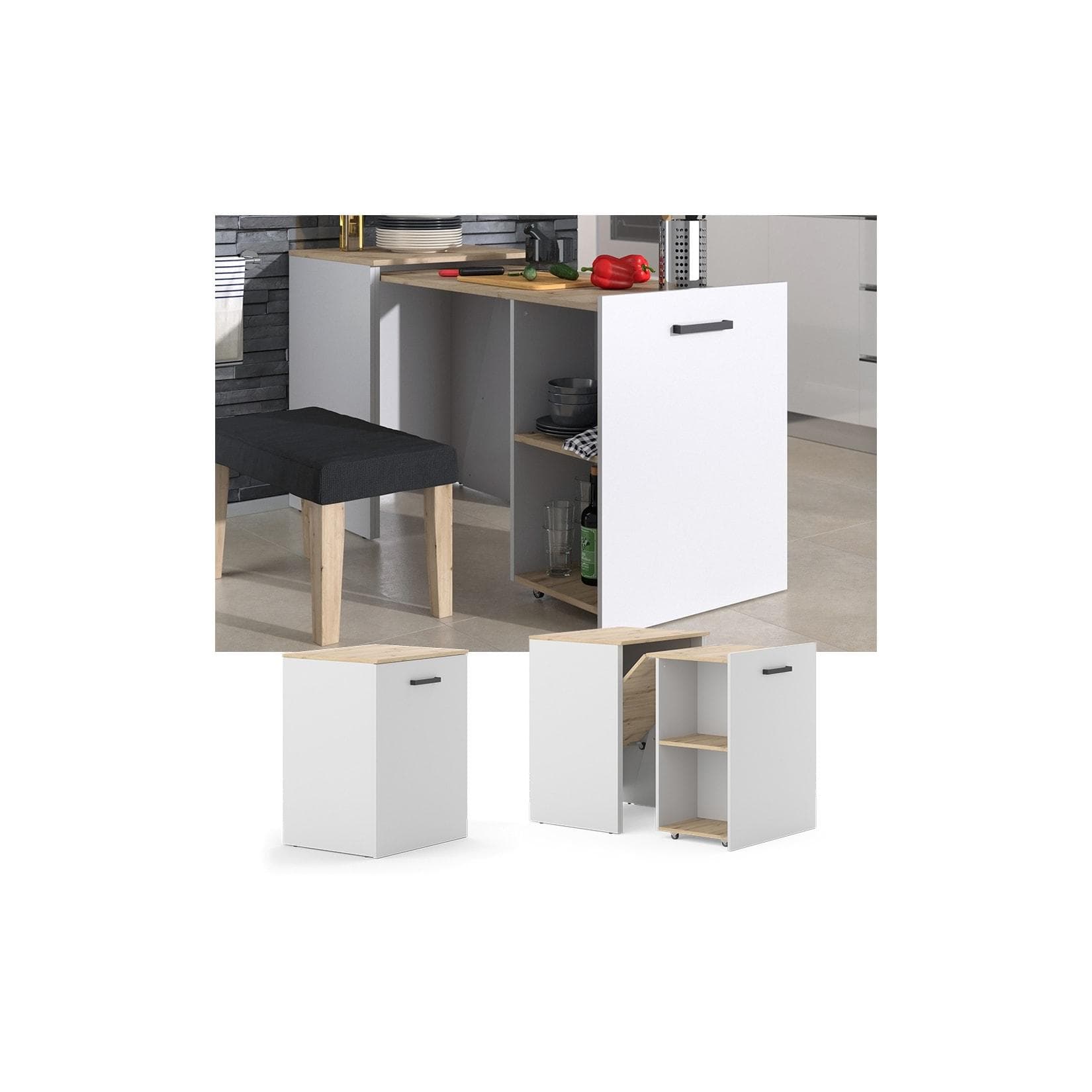 Ausziehbarer Esstisch in Greige/Artisan-Eiche