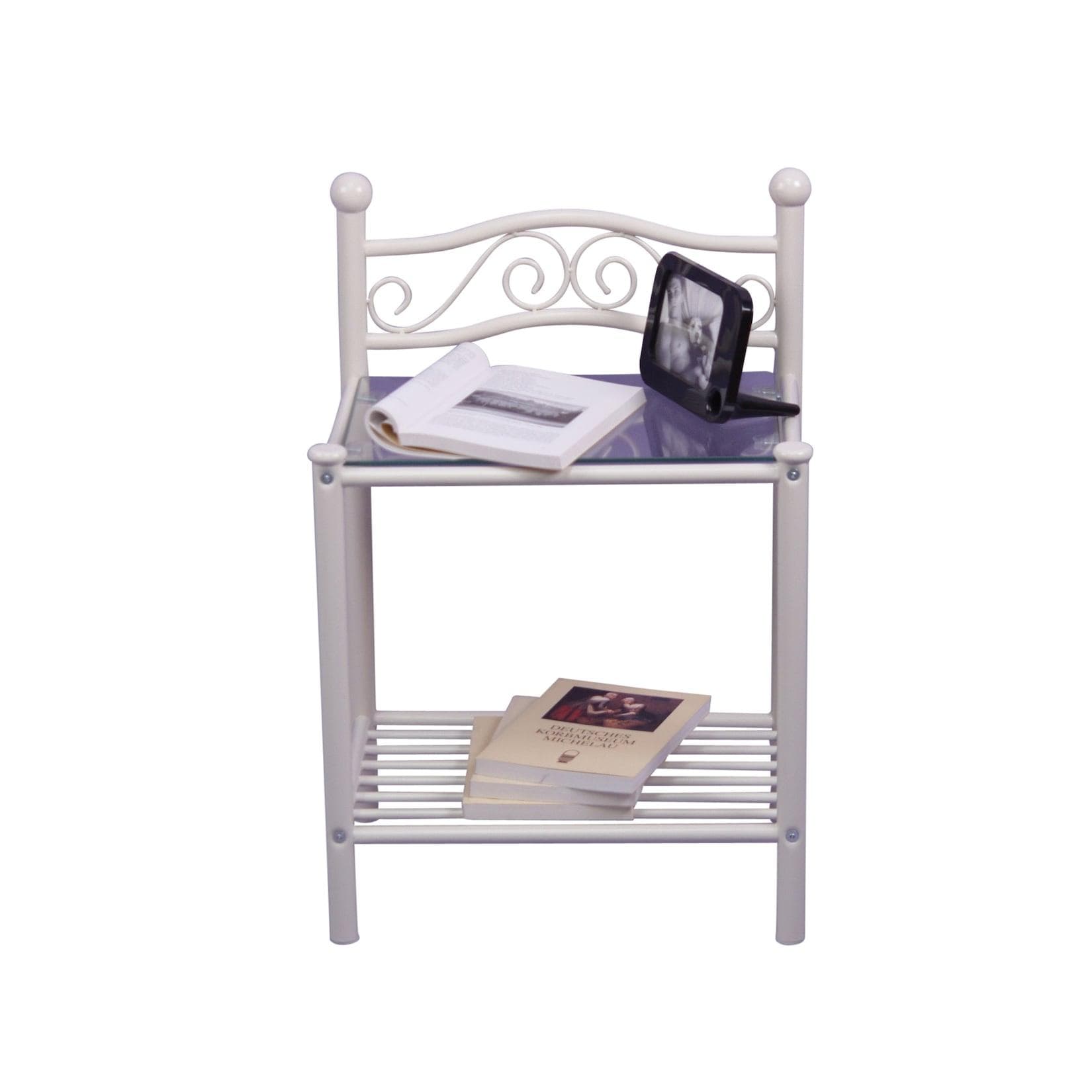 Nachtkonsole Dagmar - Metall mit Glasablage - Romantisch