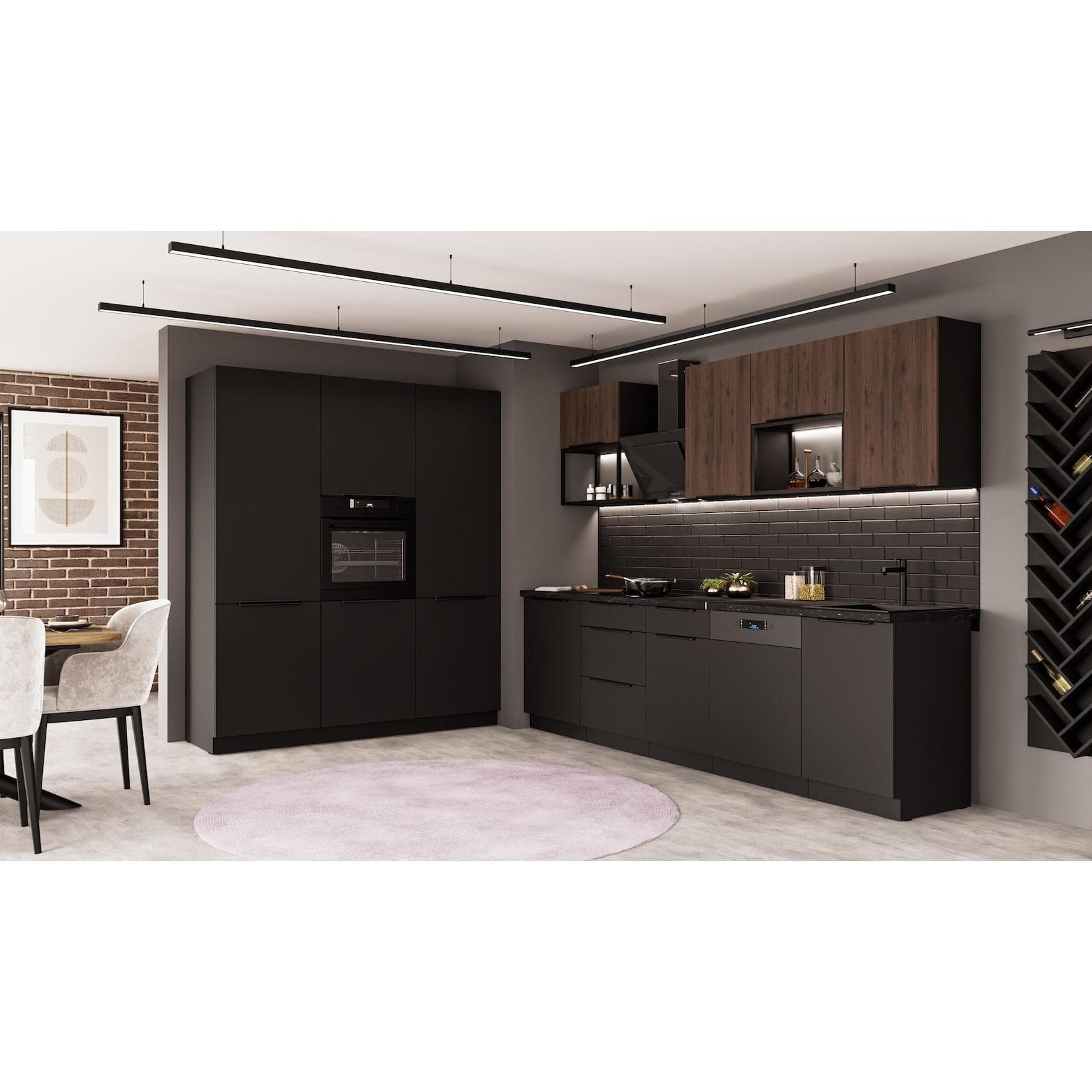 Küchen-Preisbombe SIENA + MONZA LOFT 280 + 180 Küchenzeile Nussbaum Schwarz Matt