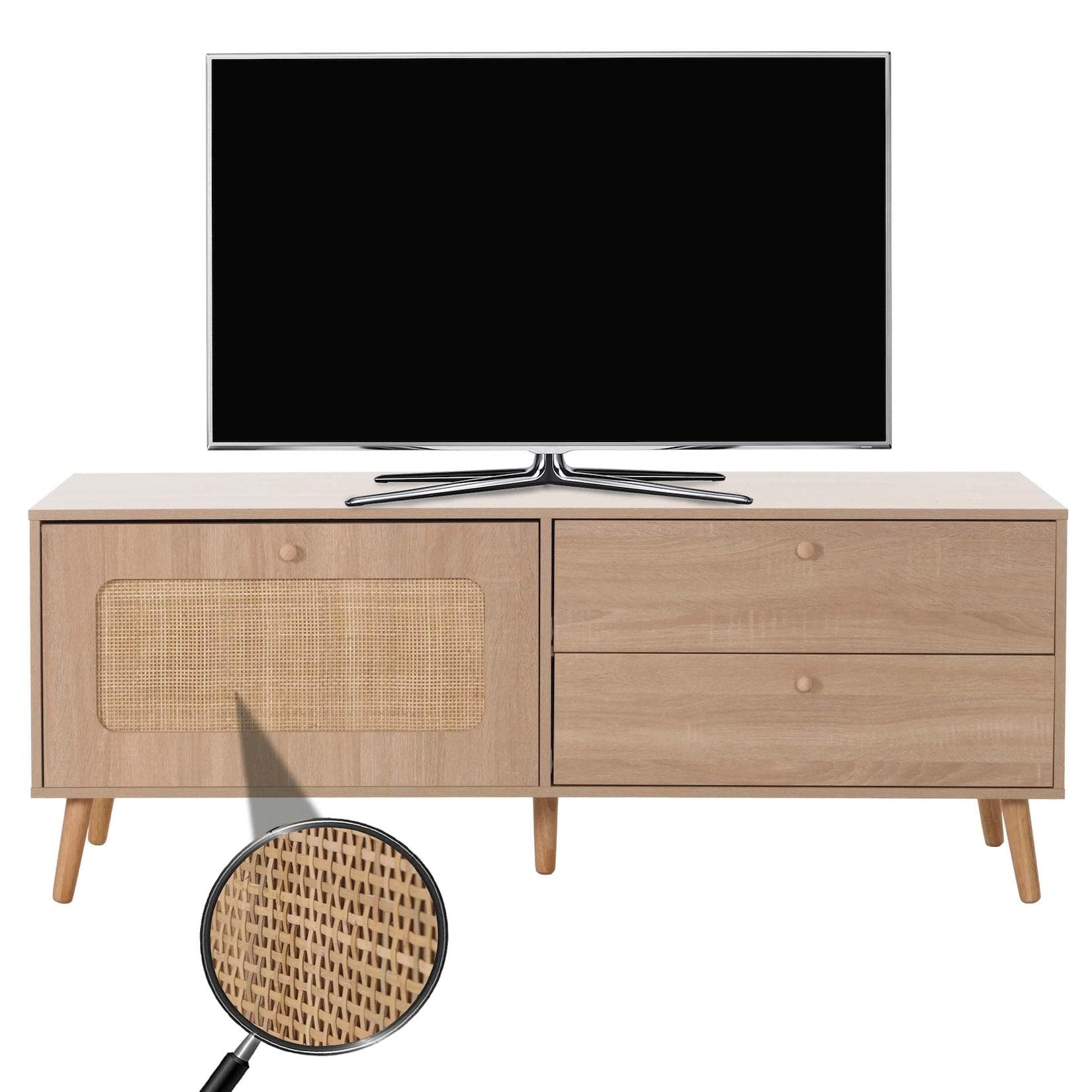Handgefertigtes TV-Rack aus natürlichem Kubu Rattan mit Tür