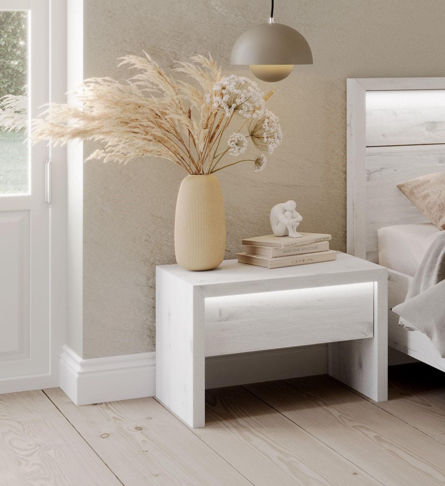 Holzzone Nachtkonsole Holmen mit LED-Beleuchtung und Soft-Close-Funktion