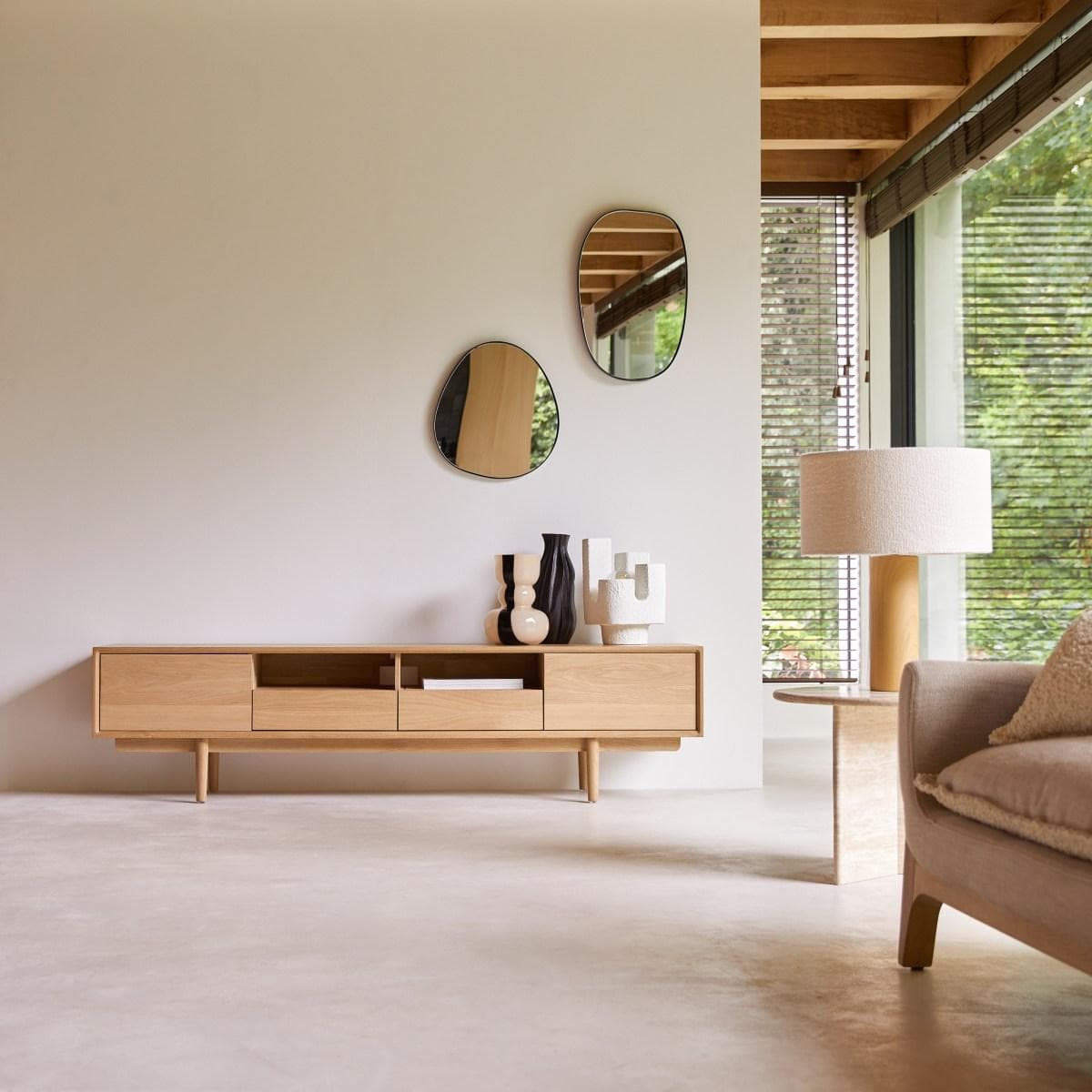 Tikamoon TV-Schrank Ellie Eiche Modern mit Schubladen und Flügeltüren