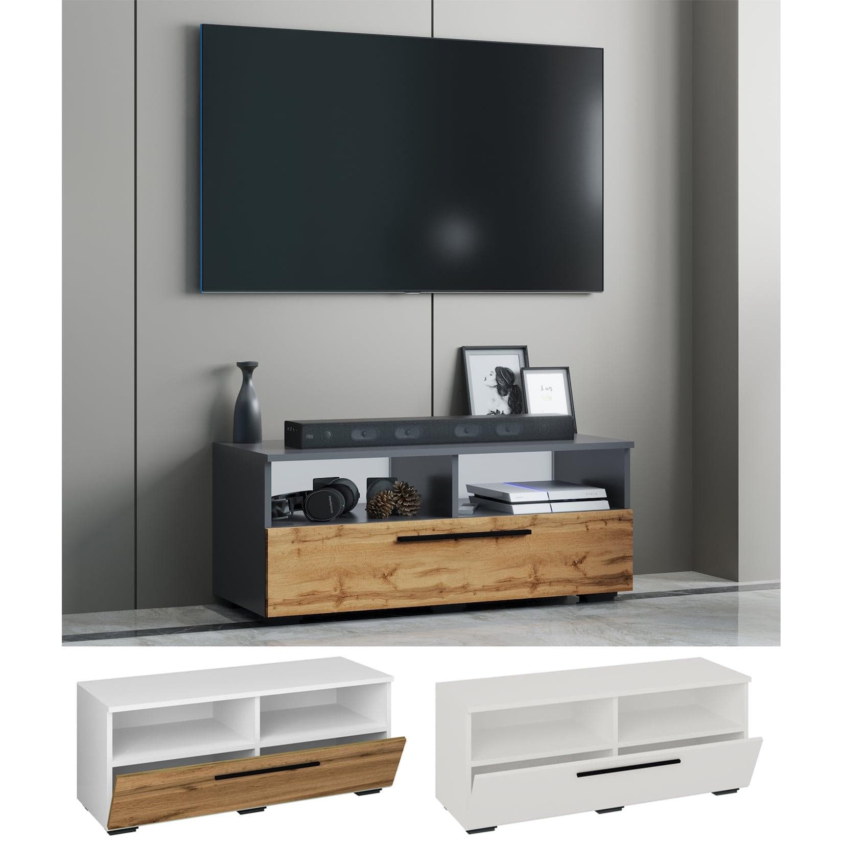 VCM Arila L Holz TV-Lowboard mit Klapptüre und Fächern