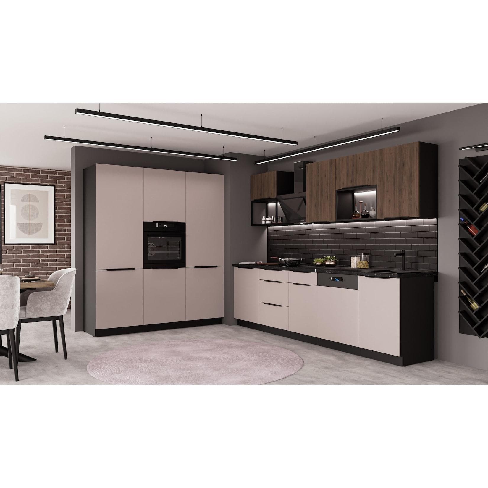 Küche ARONA + MONZA LOFT 280 + 180 cm Nußbaum Kaschmir