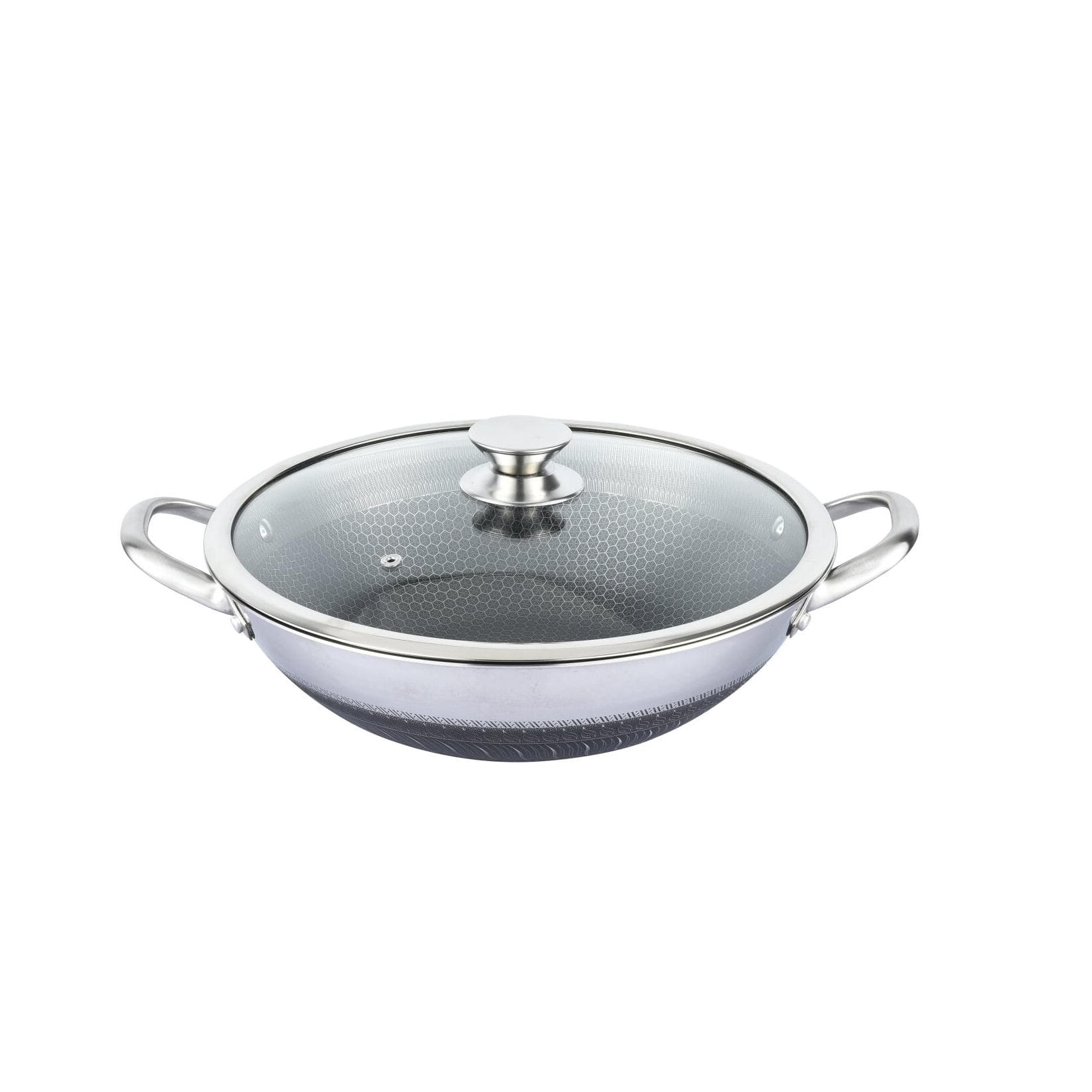 Wok Topf 32cm Edelstahl Wabenstruktur Induktion Anti Haft