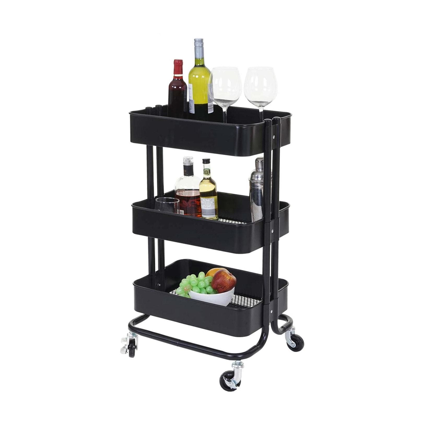 Servierwagen MCW-C64 Küchenwagen Barwagen Teewagen Rollwagen Schwarz