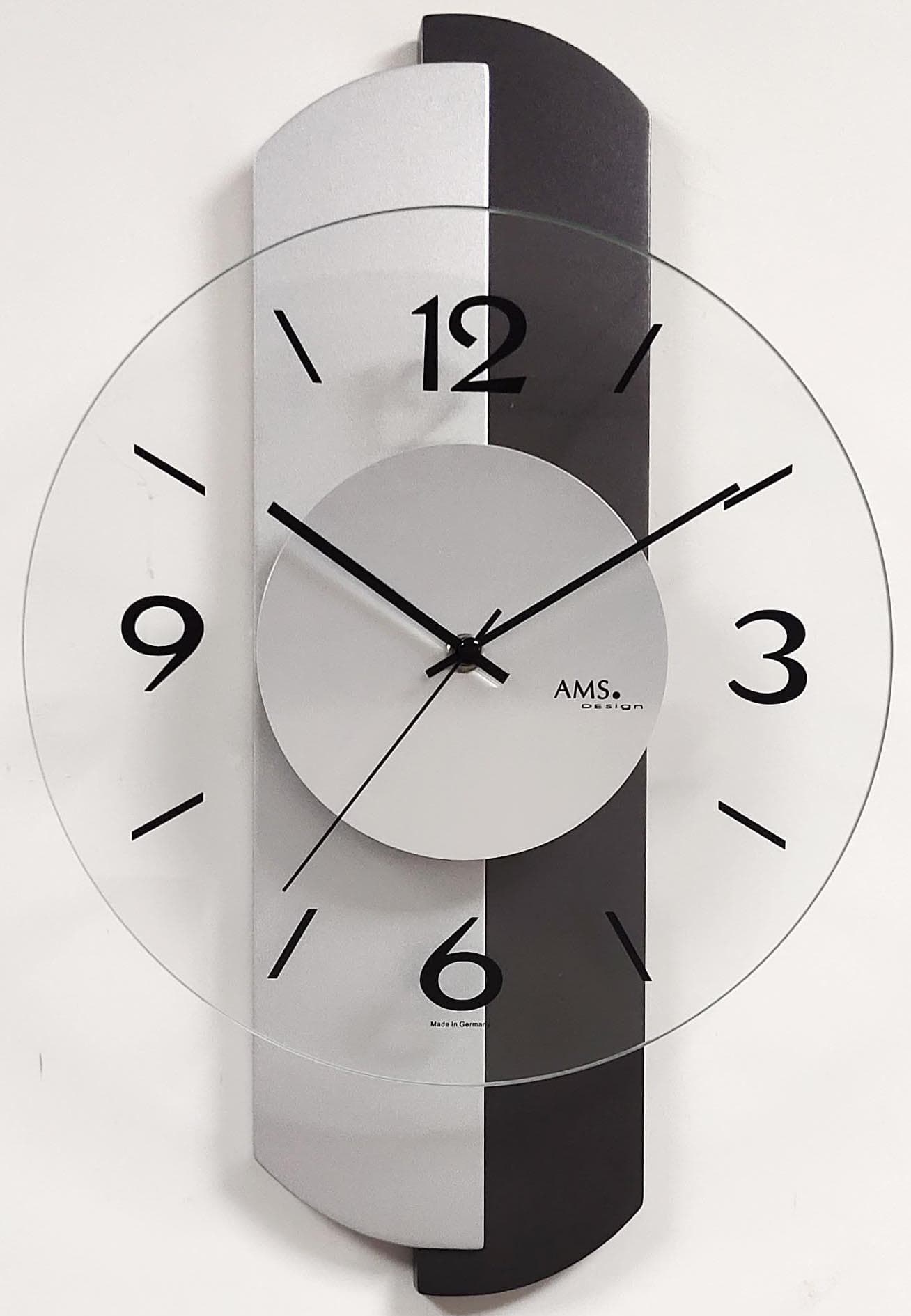 AMS Wanduhr W9206 Anthrazit Holz - Made in Germany